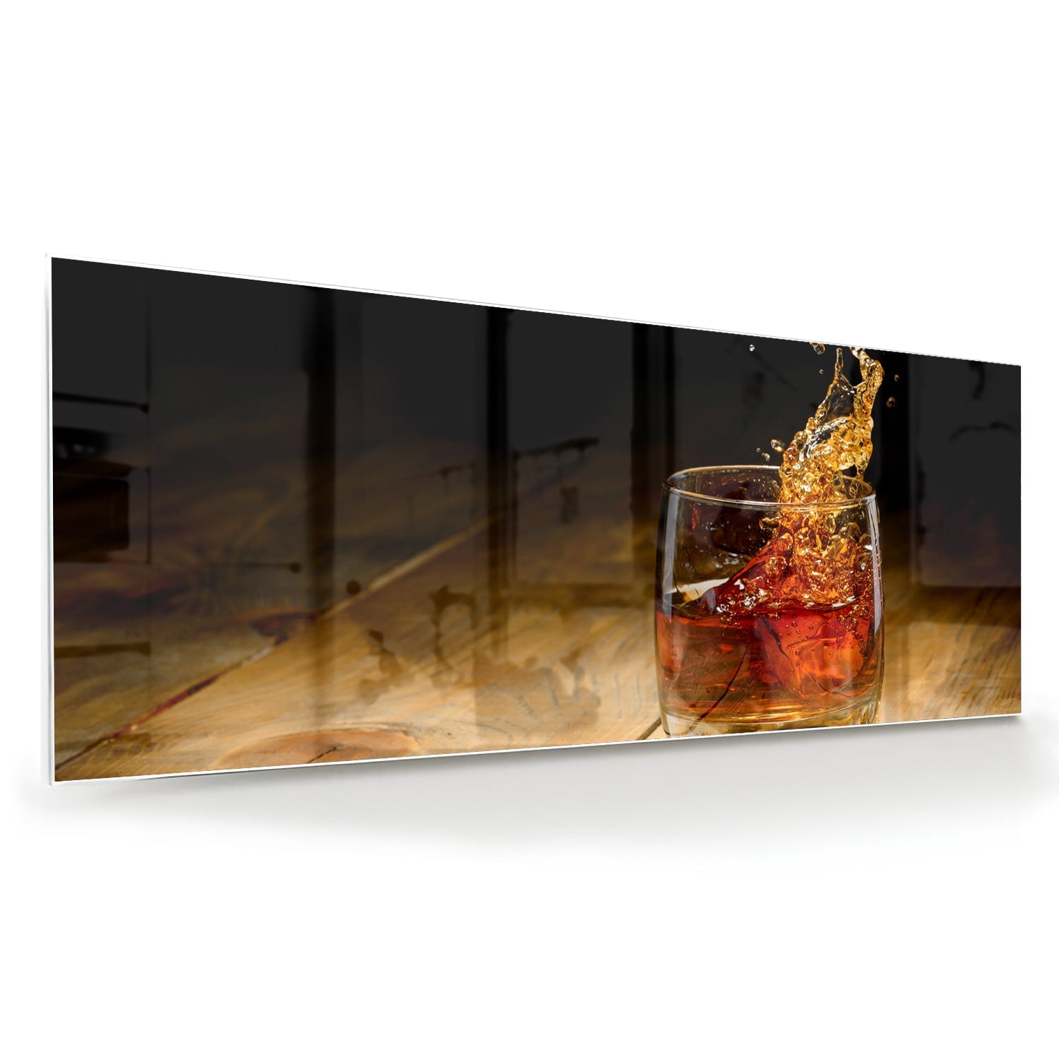 Glasbild mit spritzigem Getränk – Glasbild aus Sicherheitsglas, Größe 60x60