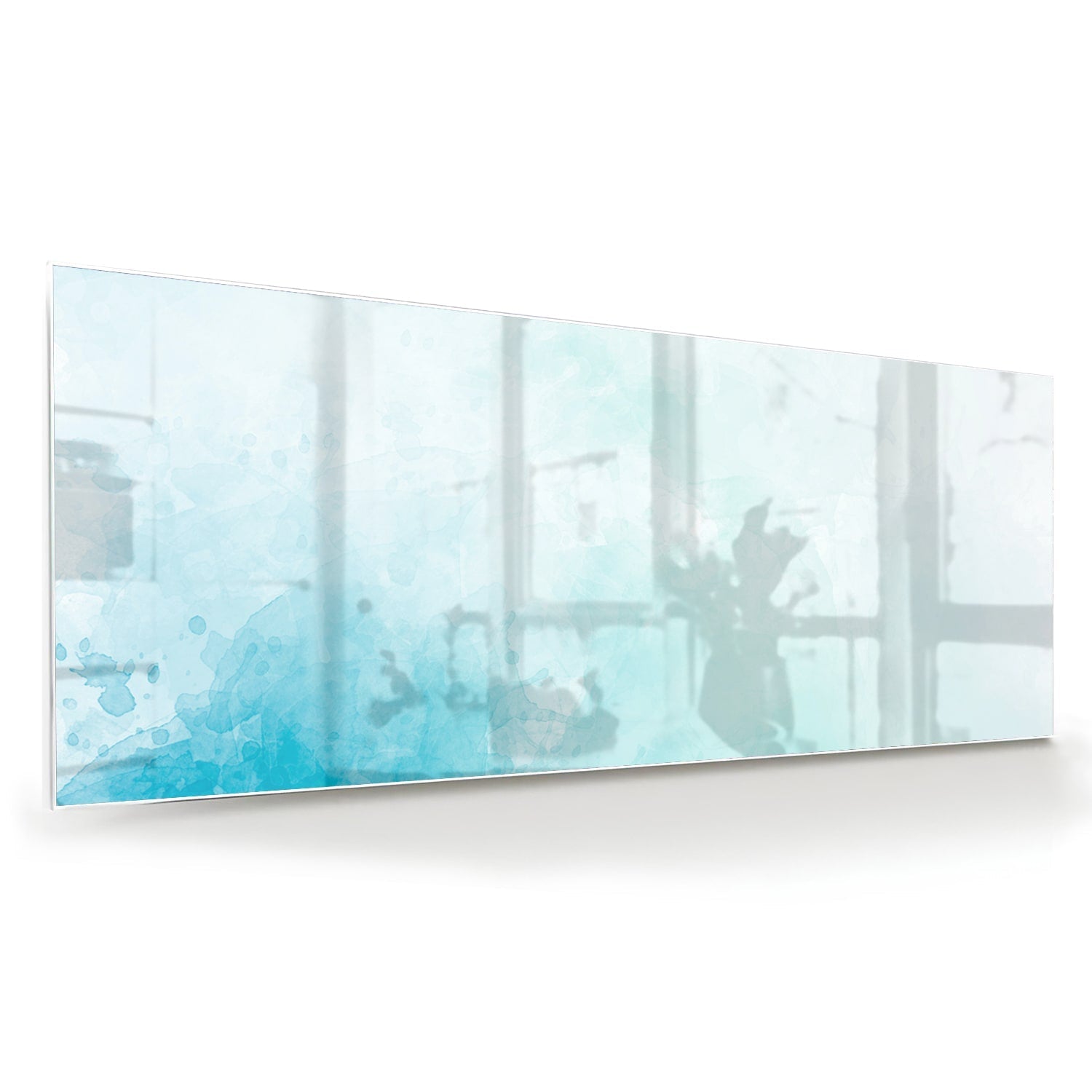 Abstraktes Glasbild in blauen und türkisen Farbtönen – Glasbild aus Sicherheitsglas, Größe 60x60