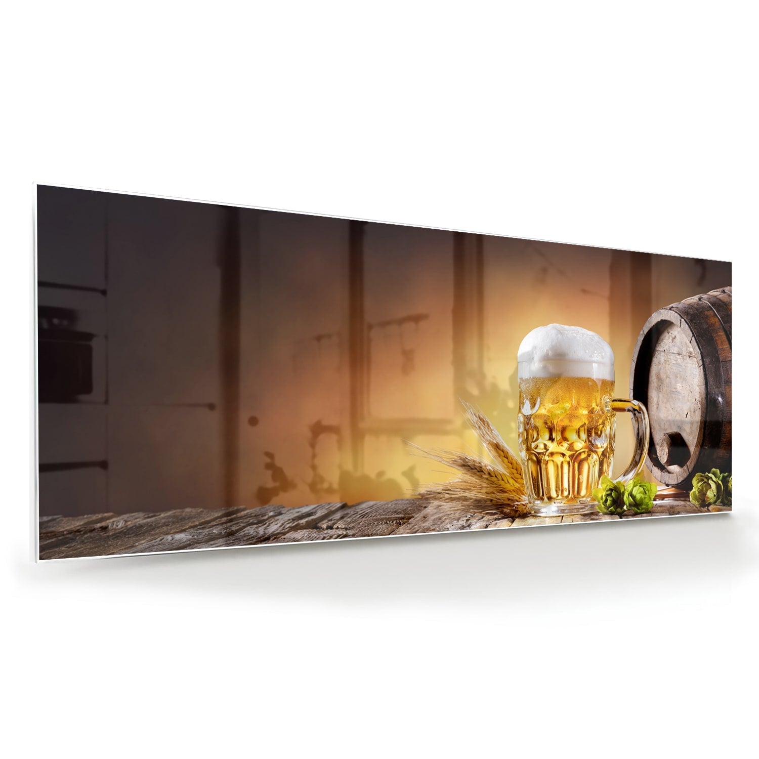 Glasbild mit einem kühlen Bier – Glasbild aus Sicherheitsglas, Größe 60x60