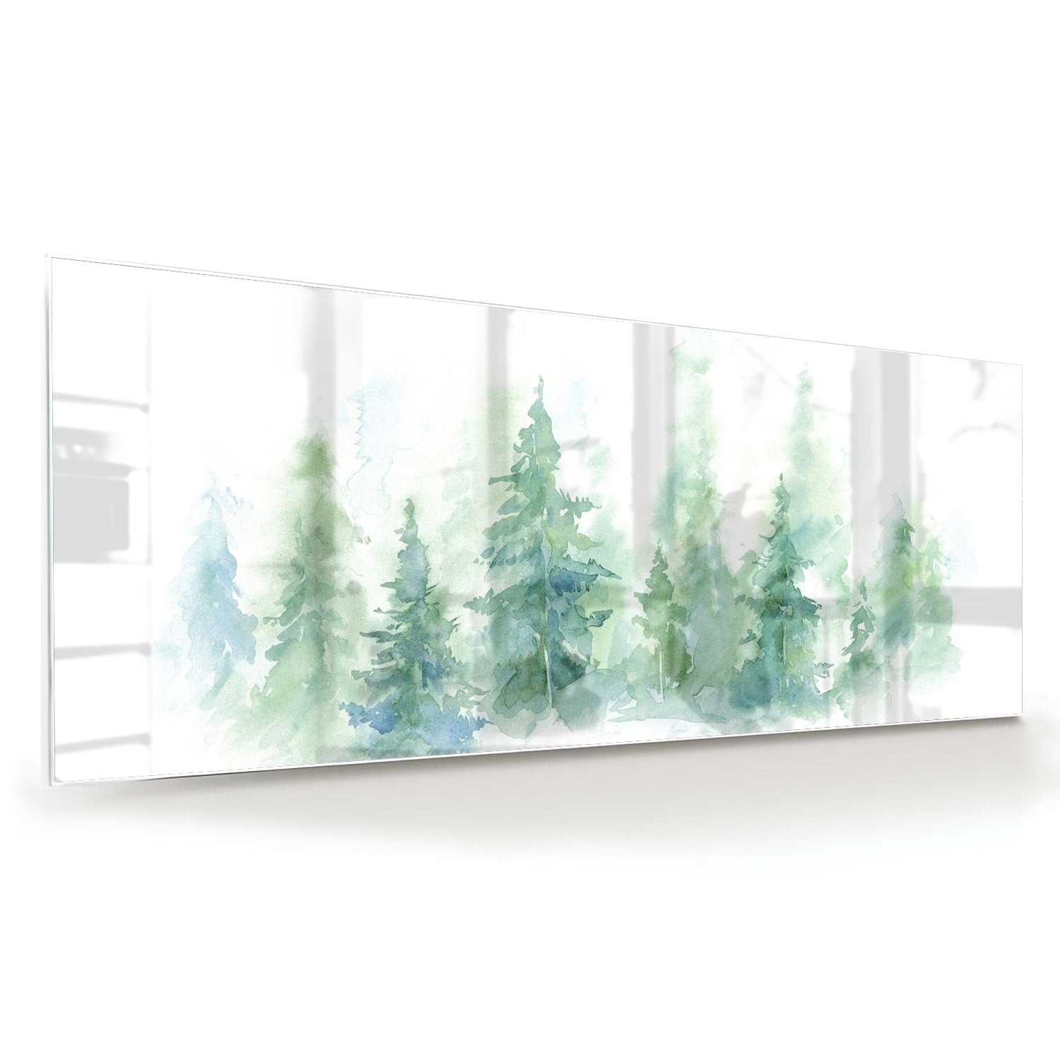 Glasbild mit grünen Tannenbäumen – Glasbild aus Sicherheitsglas, Größe 60x60