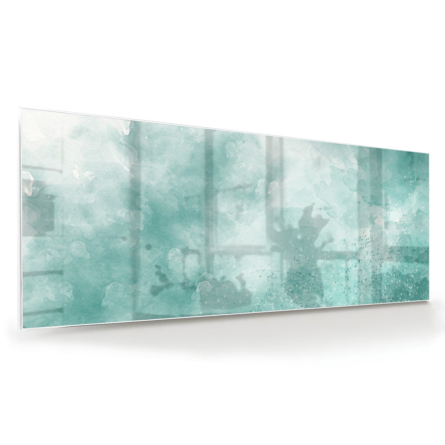 Abstraktes Glasbild in Aquablau – Glasbild aus Sicherheitsglas, Größe 60x60