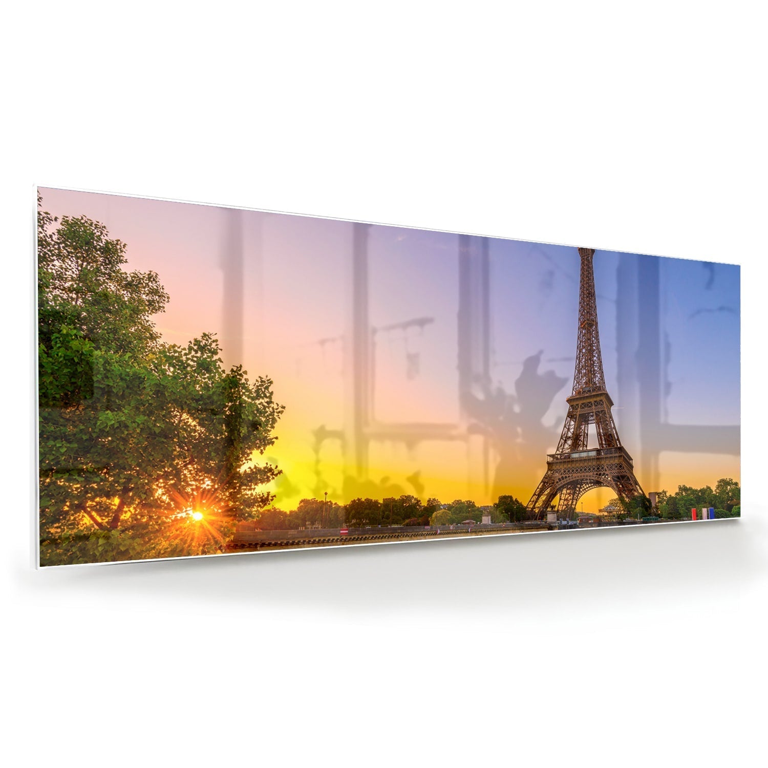 Glasbild Glas mit der Eiffeltoren bei Sonnenuntergang