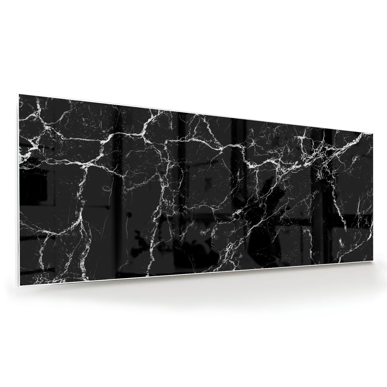 Elegantes Glasbild in schwarzer Marmoroptik – Glasbild aus Sicherheitsglas, Größe 60x60
