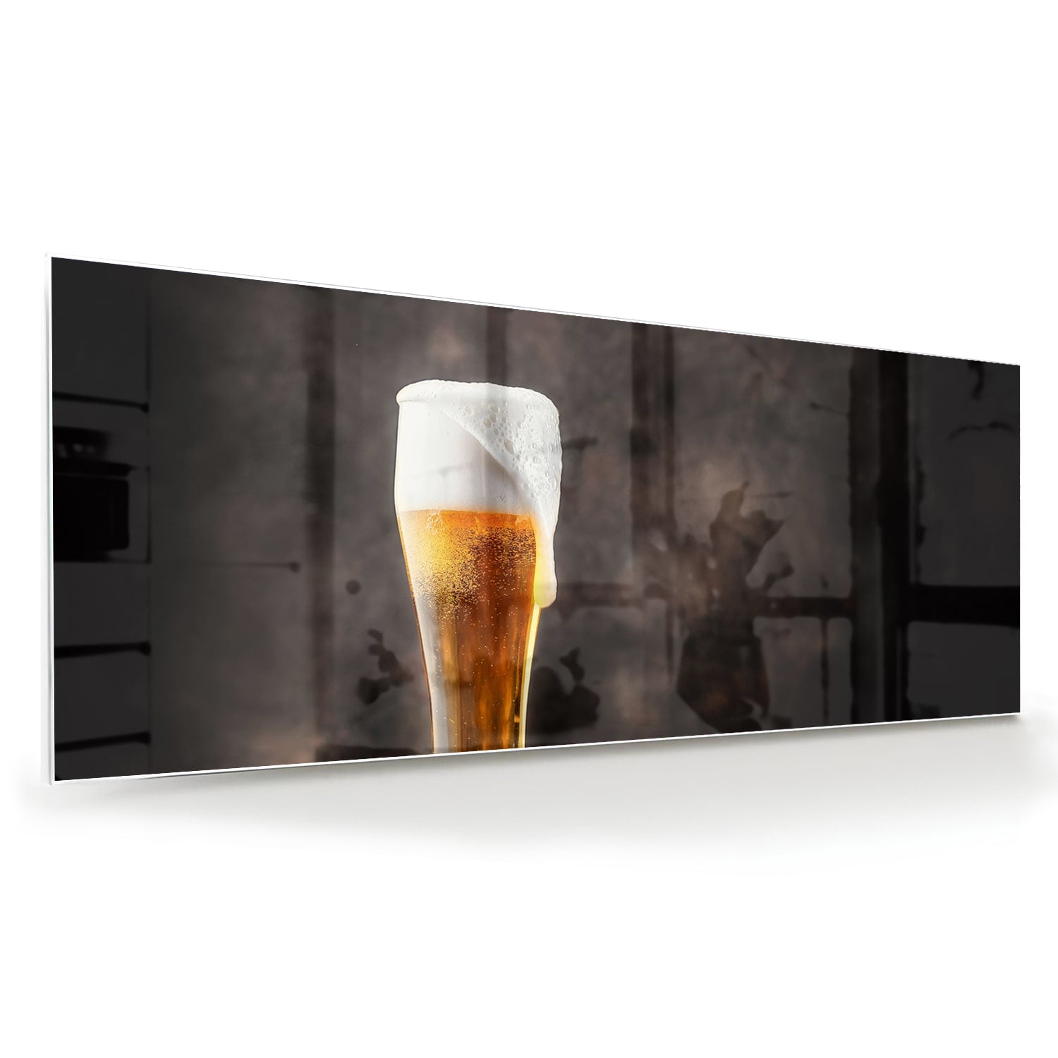 Stilvolles Glasbild mit einem Bier – Glasbild aus Sicherheitsglas, Größe 60x60