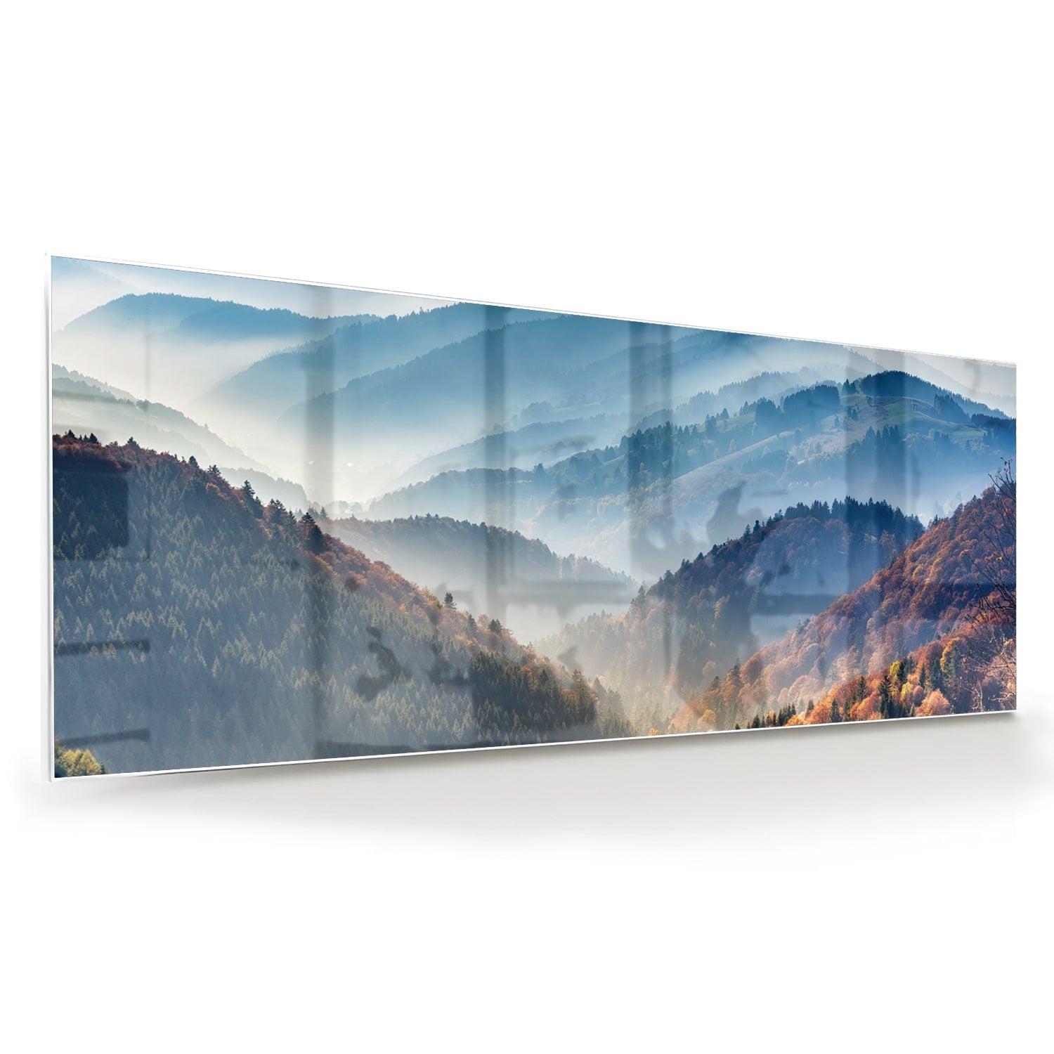Atemberaubendes Glasbild mit Berglandschaft für Zuhause – Glasbild aus Sicherheitsglas, Größe 60x60