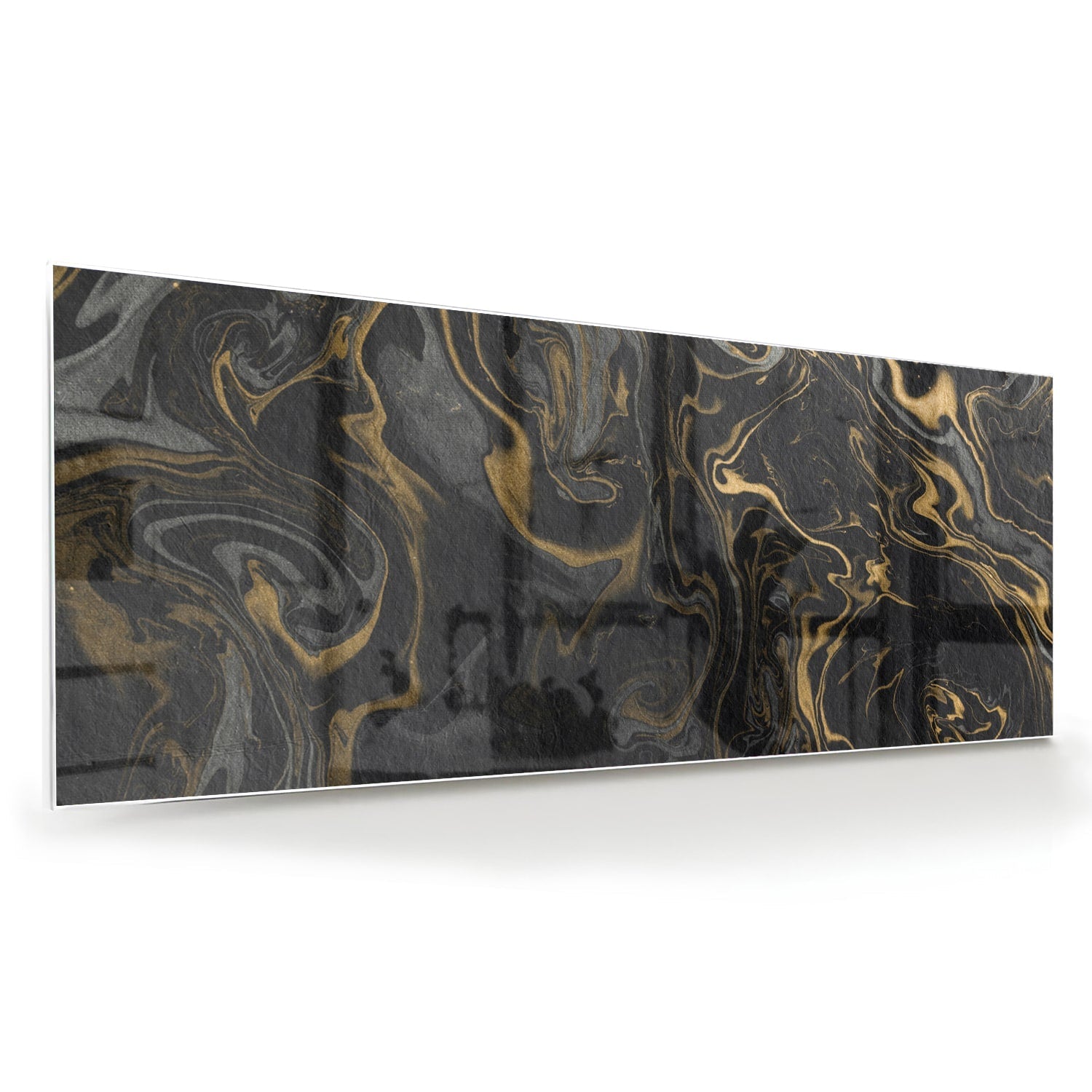 Elegantes schwarz-goldenes Glasbild für Ihr Wohnzimmer – Glasbild aus Sicherheitsglas, Größe 60x60