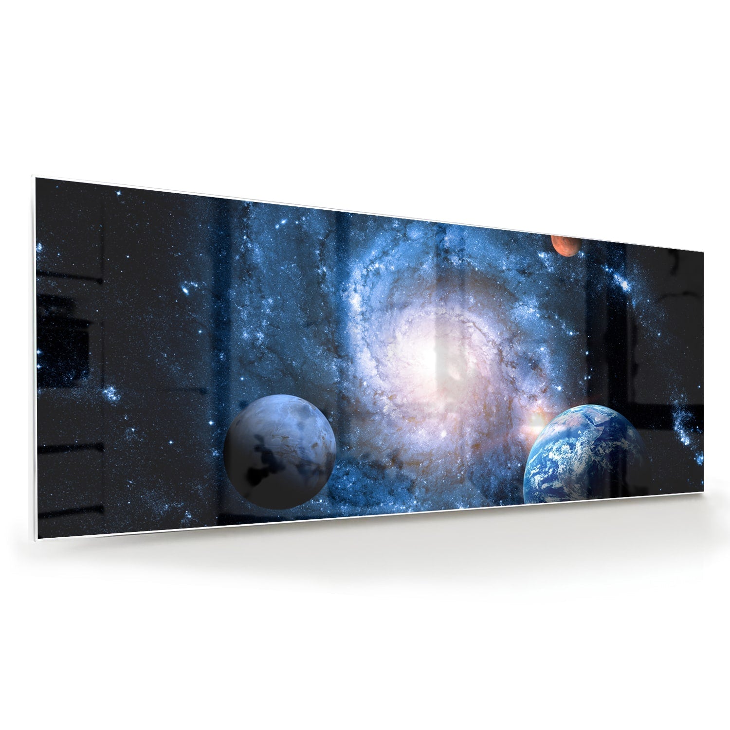 Glasbild mit Weltall und Planeten – Glasbild aus Sicherheitsglas, Größe 60x60