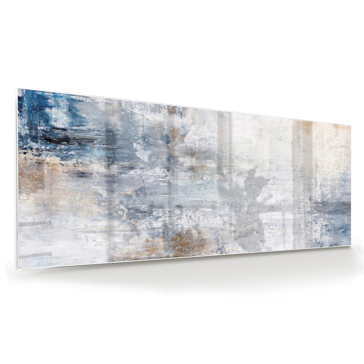 Abstraktes Glasbild mit blauen und neutralen Farbtönen – Glasbild aus Sicherheitsglas, Größe 60x60