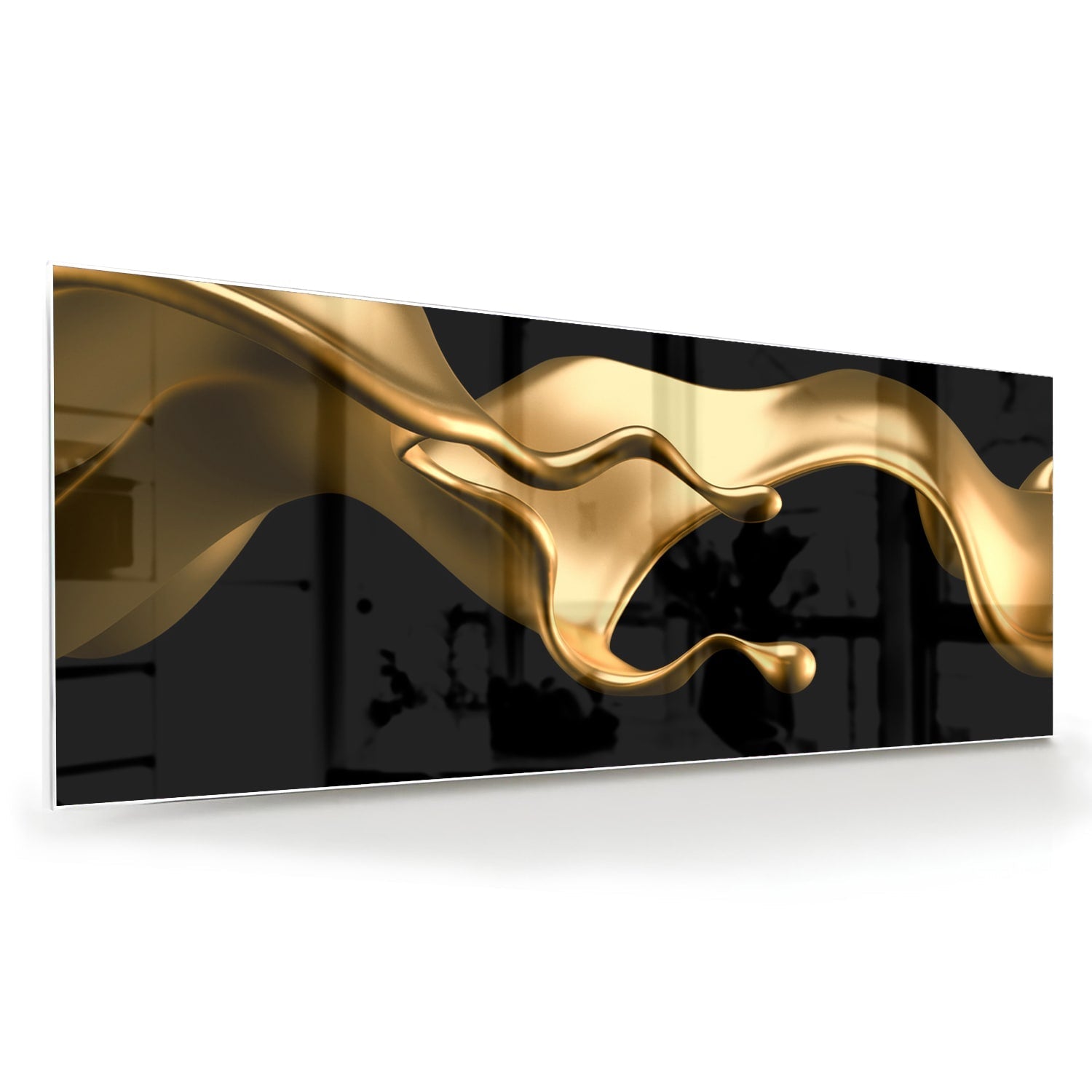 Abstraktes Glasbild mit goldener Welle für elegante Innenräume – Glasbild aus Sicherheitsglas, Größe 60x60