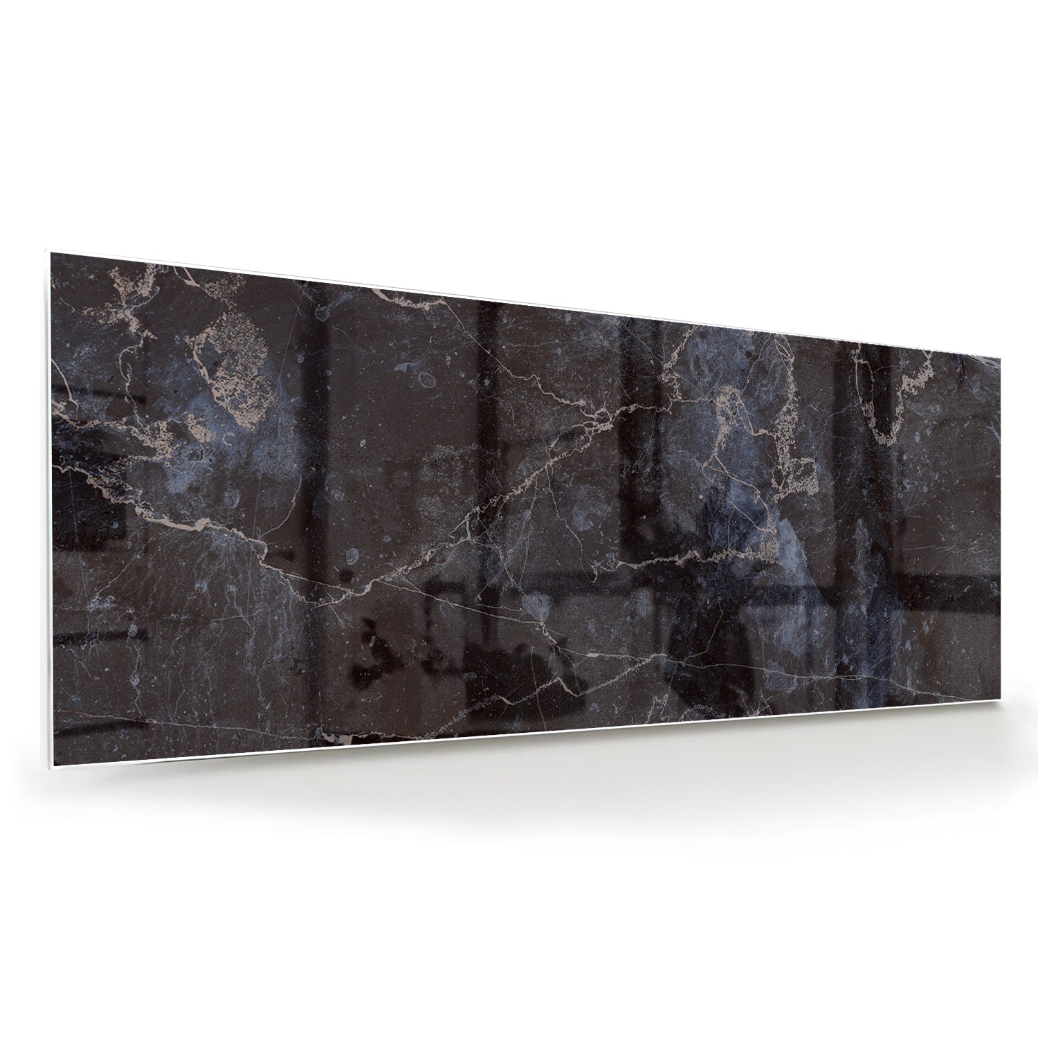 Elegantes Glasbild in dunkler Marmoroptik – Glasbild aus Sicherheitsglas, Größe 60x60