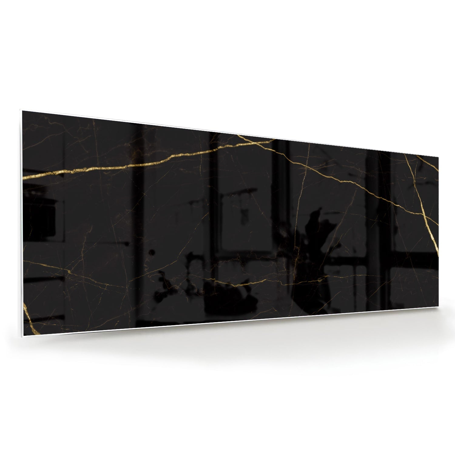 Elegantes schwarzes Glasbild mit goldenen Linien – Glasbild aus Sicherheitsglas, Größe 60x60