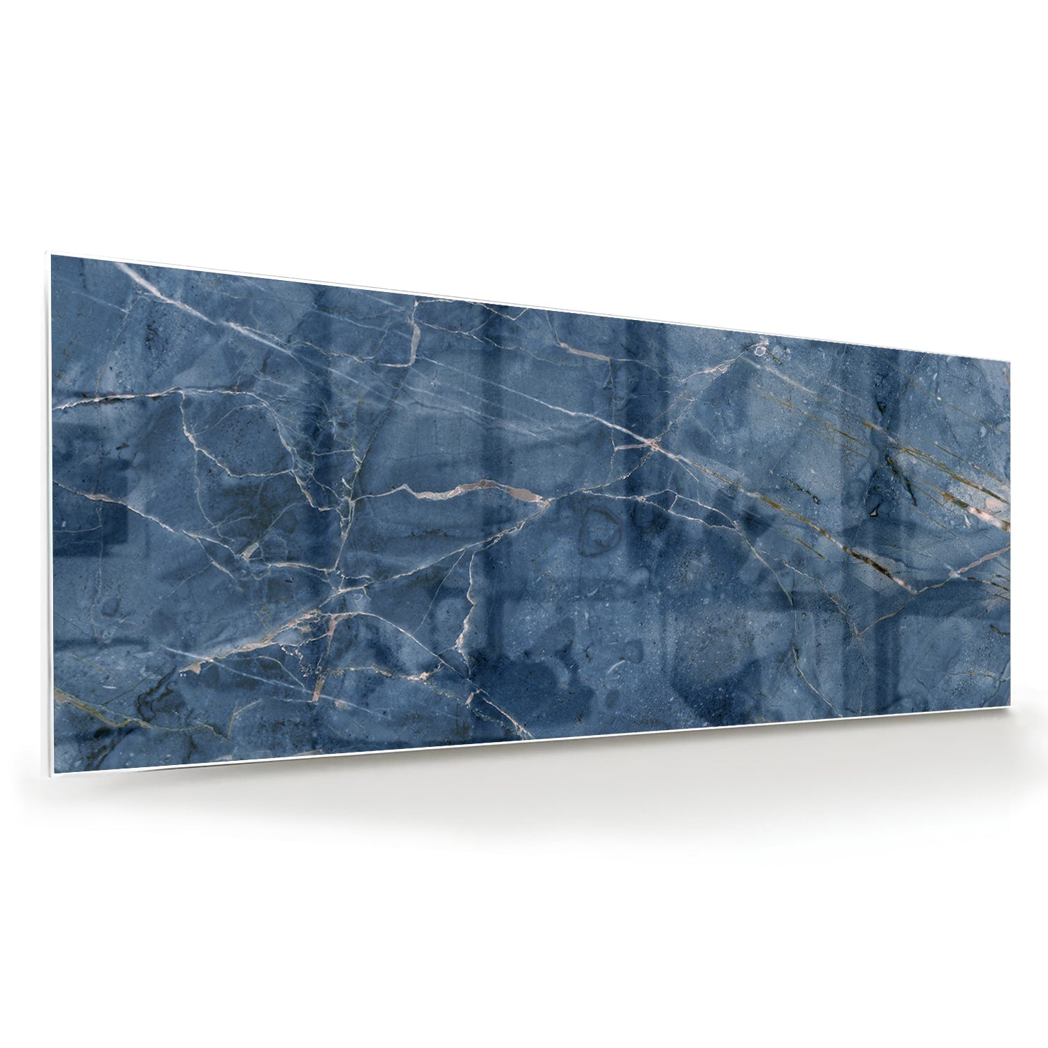 Blaues Glasbild mit Marmoroptik – Glasbild aus Sicherheitsglas, Größe 60x60