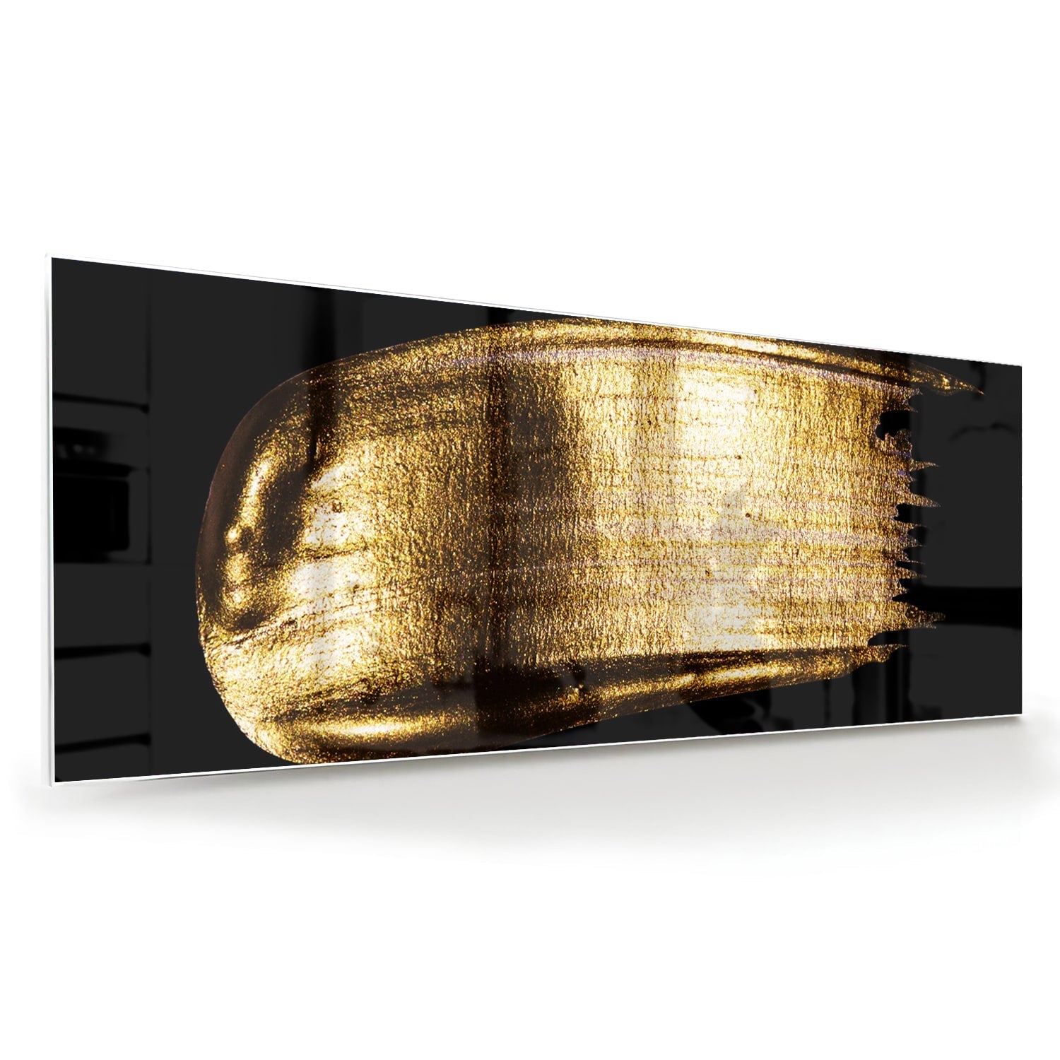 Goldenes abstraktes Glasbild auf schwarzem Hintergrund – Glasbild aus Sicherheitsglas, Größe 60x60