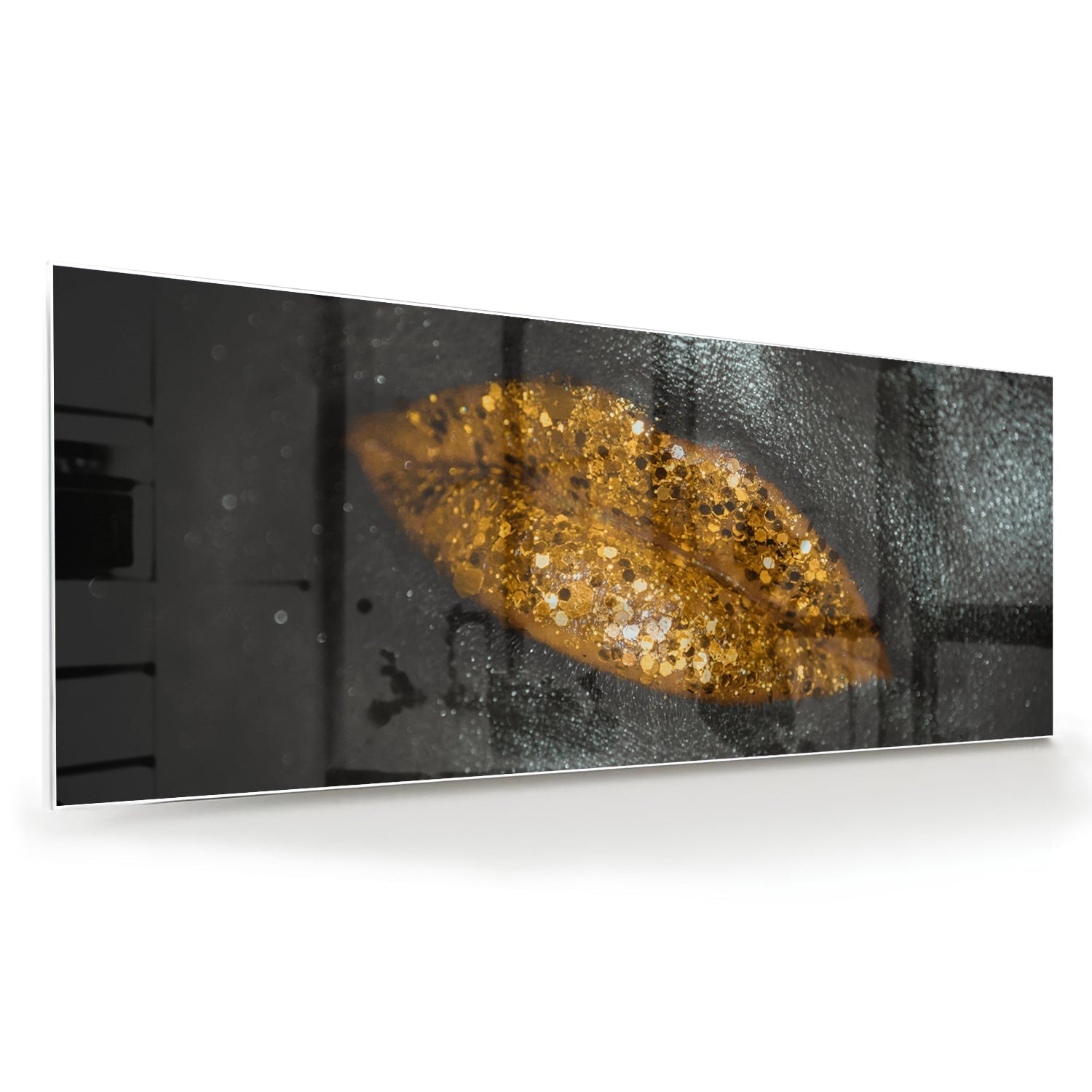 Glasbild mit goldenem Blatt für Ihr Interieur – Glasbild aus Sicherheitsglas, Größe 60x60