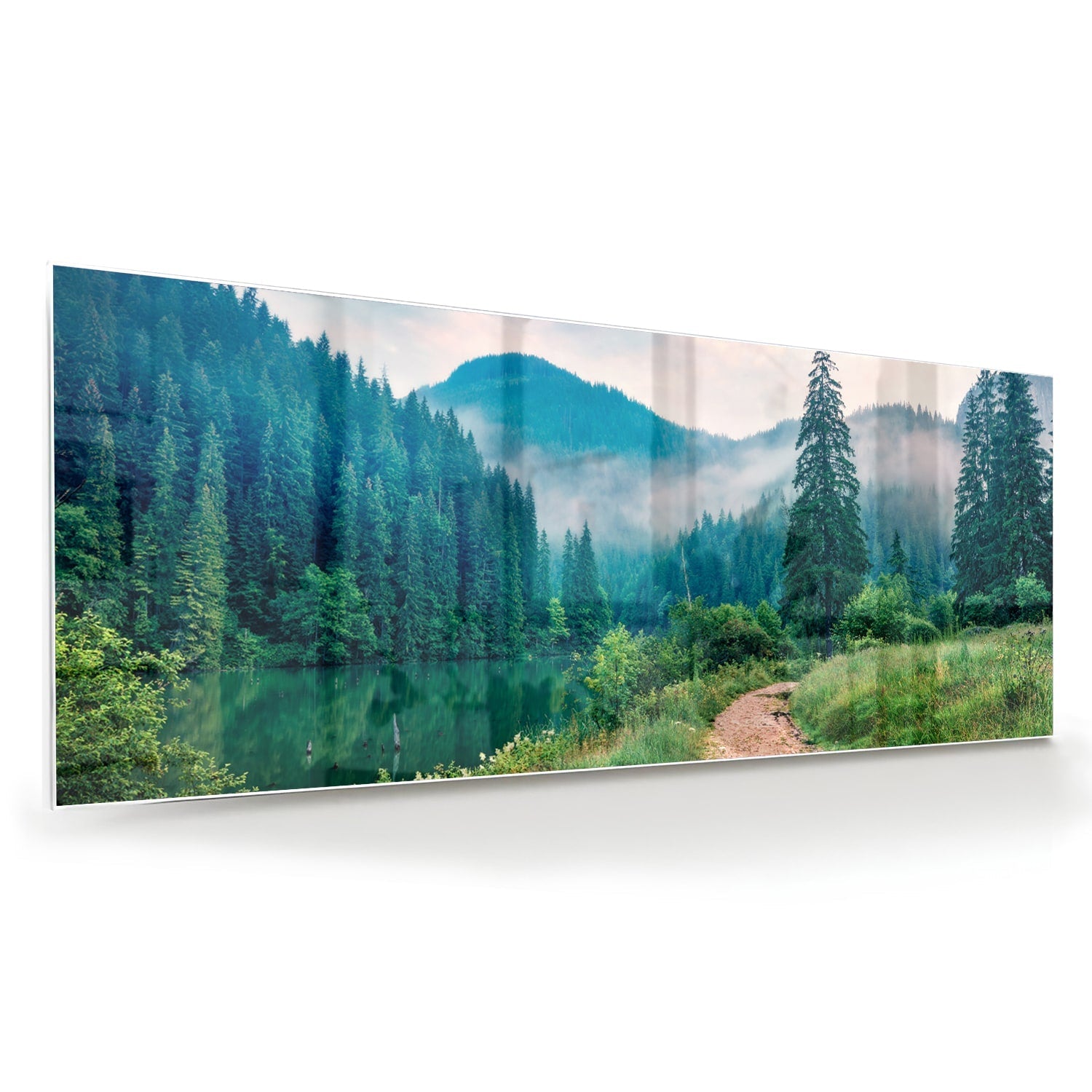 Stimmungsvolles Glasbild mit einer Berglandschaft – Glasbild aus Sicherheitsglas, Größe 60x60