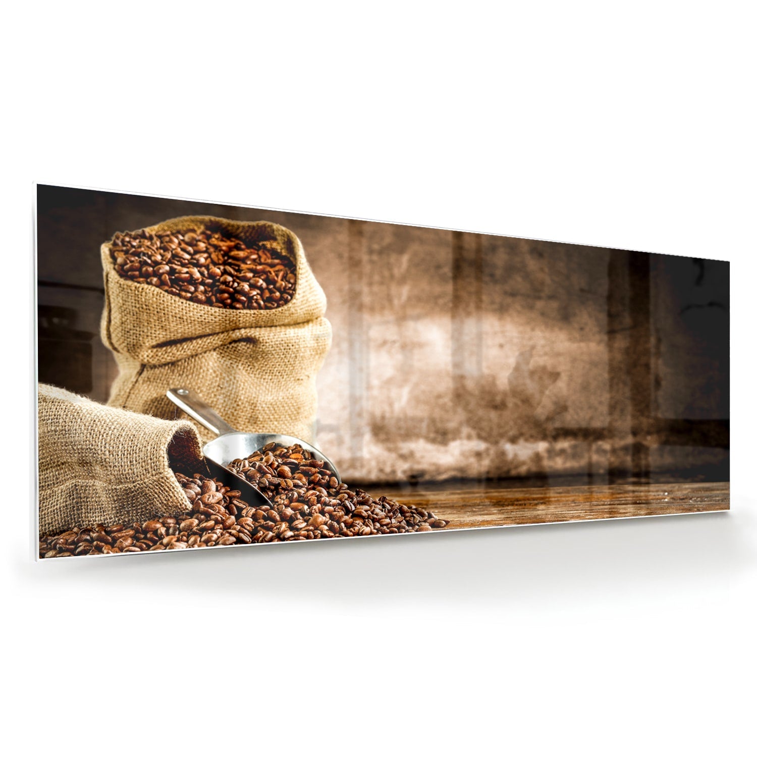 Glasbild mit Kaffee und Natur – Glasbild aus Sicherheitsglas, Größe 60x60