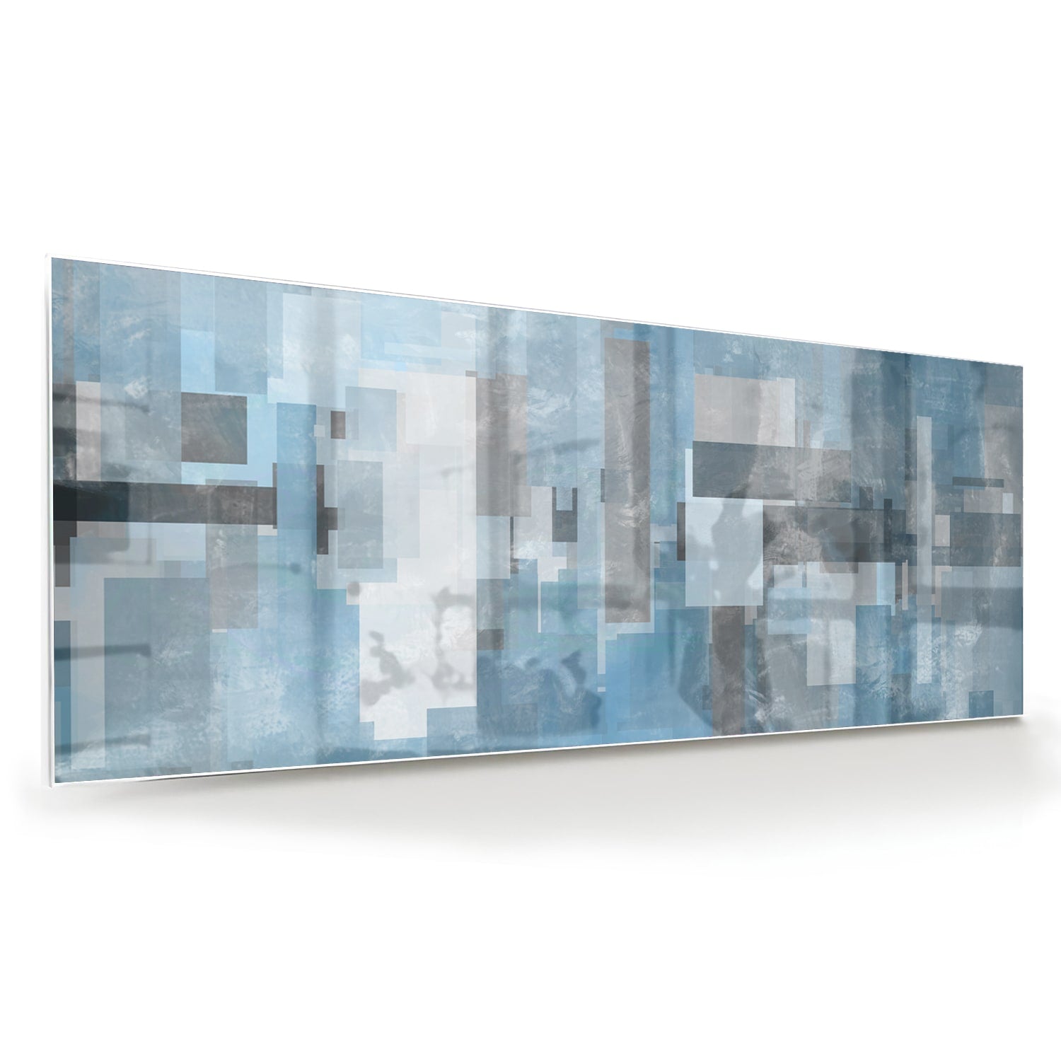 Abstraktes Glasbild in Blau und Grau – Glasbild aus Sicherheitsglas, Größe 60x60