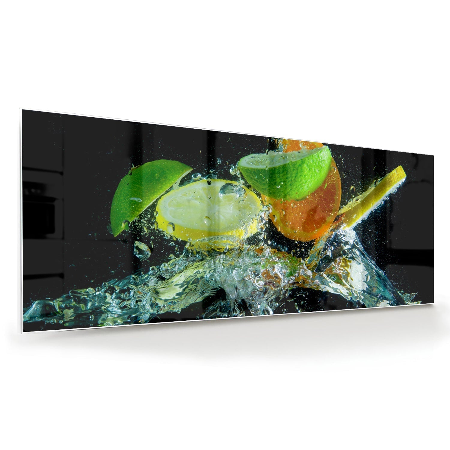 Glasbild mit farbenfrohen Zitrusfrüchten – Glasbild aus Sicherheitsglas, Größe 60x60