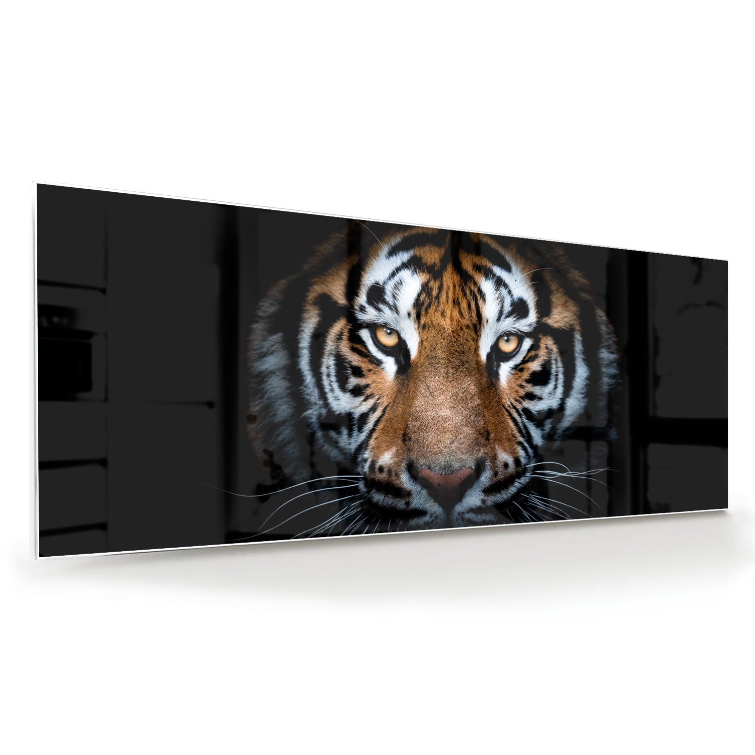 Beeindruckendes Glasbild mit einem Tigergesicht – Glasbild aus Sicherheitsglas, Größe 60x60