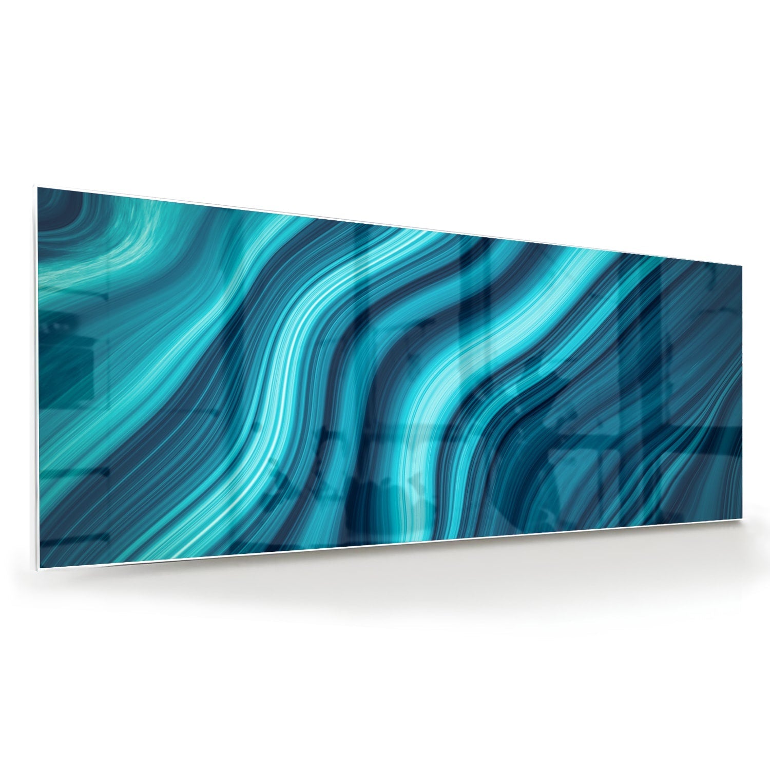 Stilvolles Glasbild mit blauen Wellen – Glasbild aus Sicherheitsglas, Größe 60x60