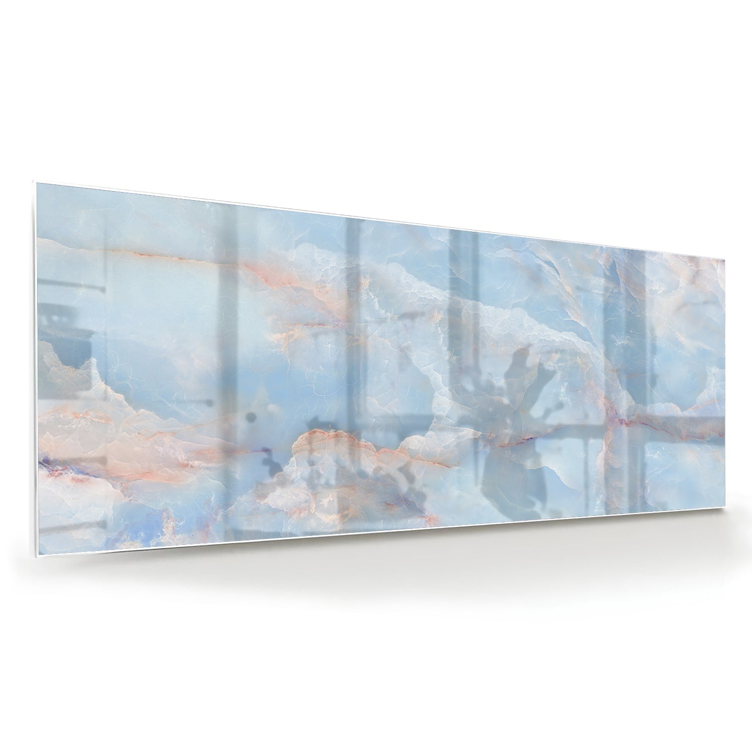 Abstraktes Glasbild in sanften Blautönen – Glasbild aus Sicherheitsglas, Größe 60x60