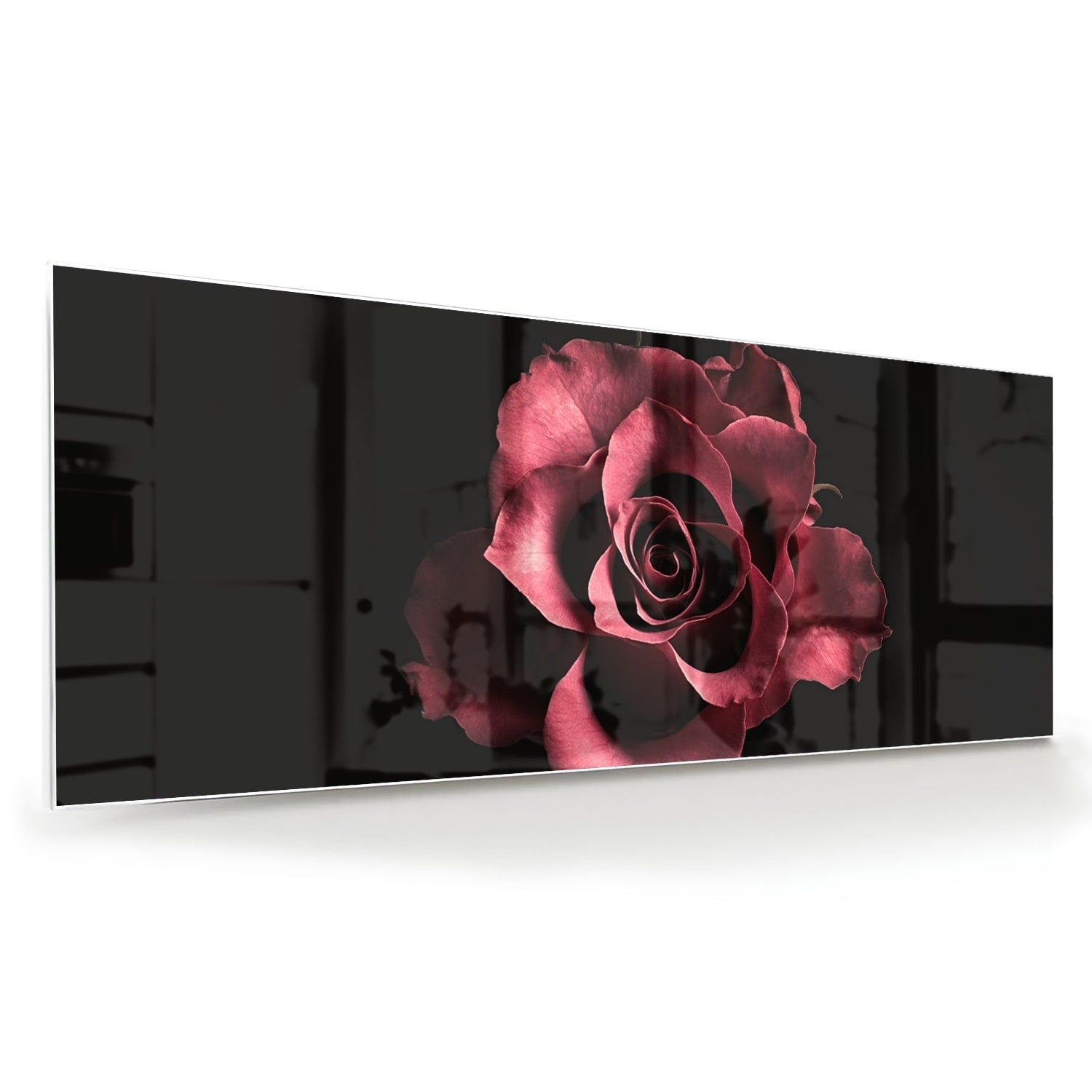 Elegantes Glasbild mit Rosen auf schwarzem Hintergrund – Glasbild aus Sicherheitsglas, Größe 60x60