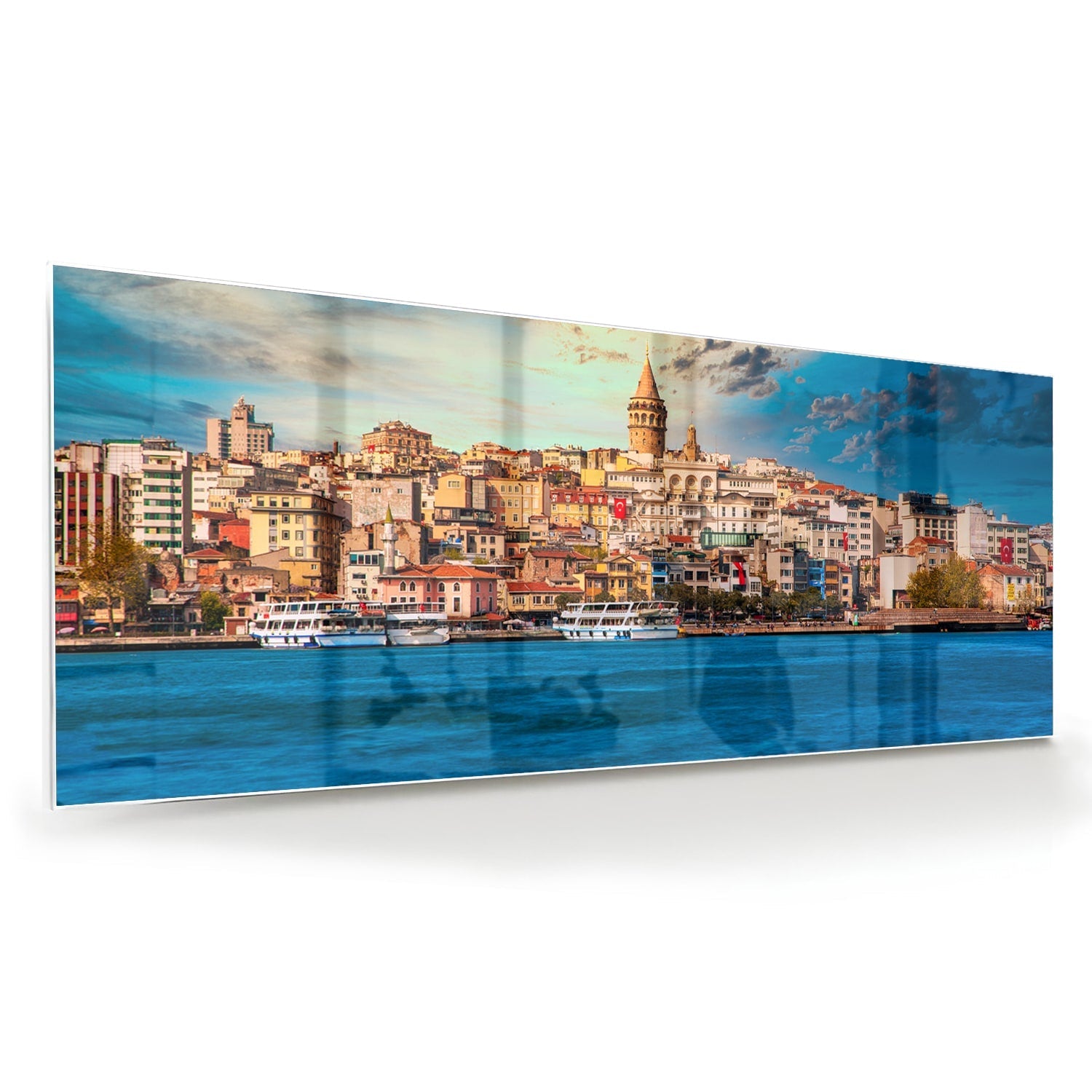 Glasbild – Stadt am See – Glasbild aus Sicherheitsglas, Größe 60x60