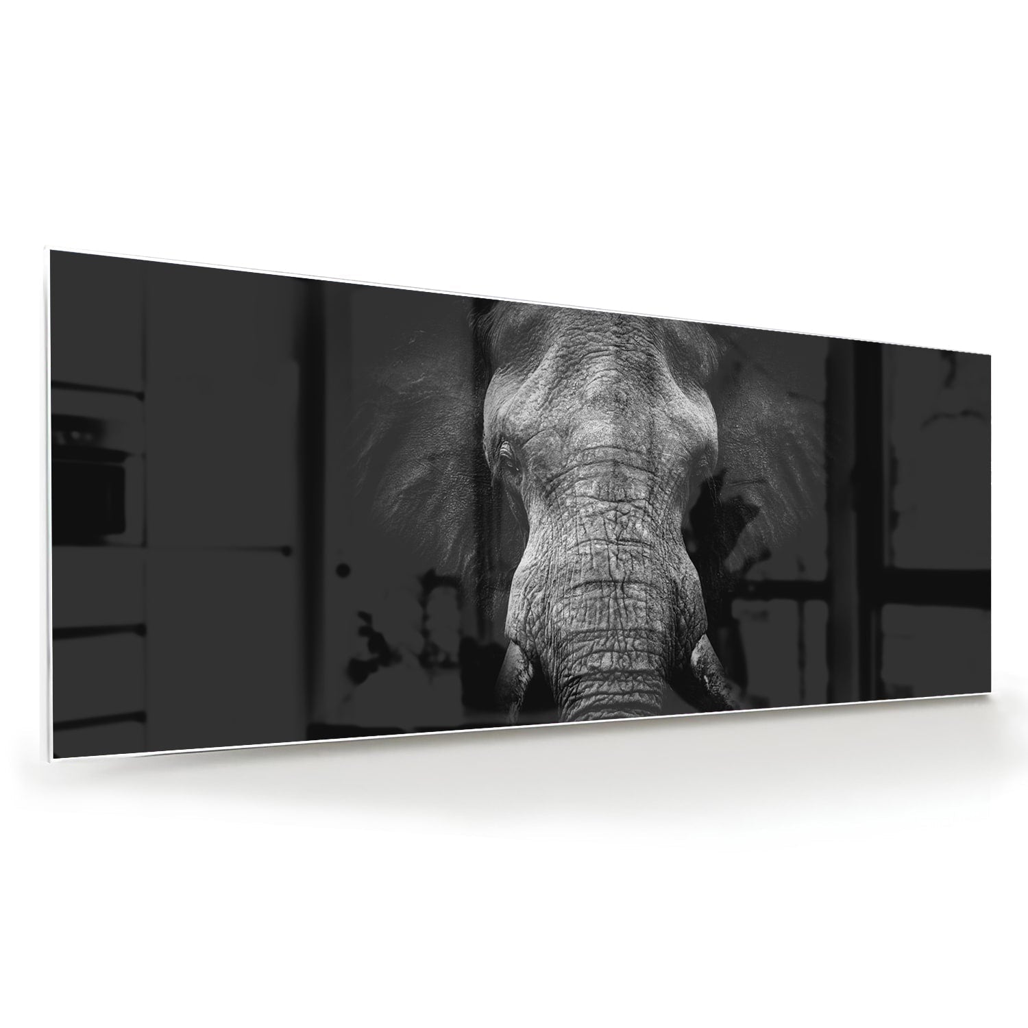 Beeindruckendes Glasbild mit einem Elefanten – Glasbild aus Sicherheitsglas, Größe 60x60