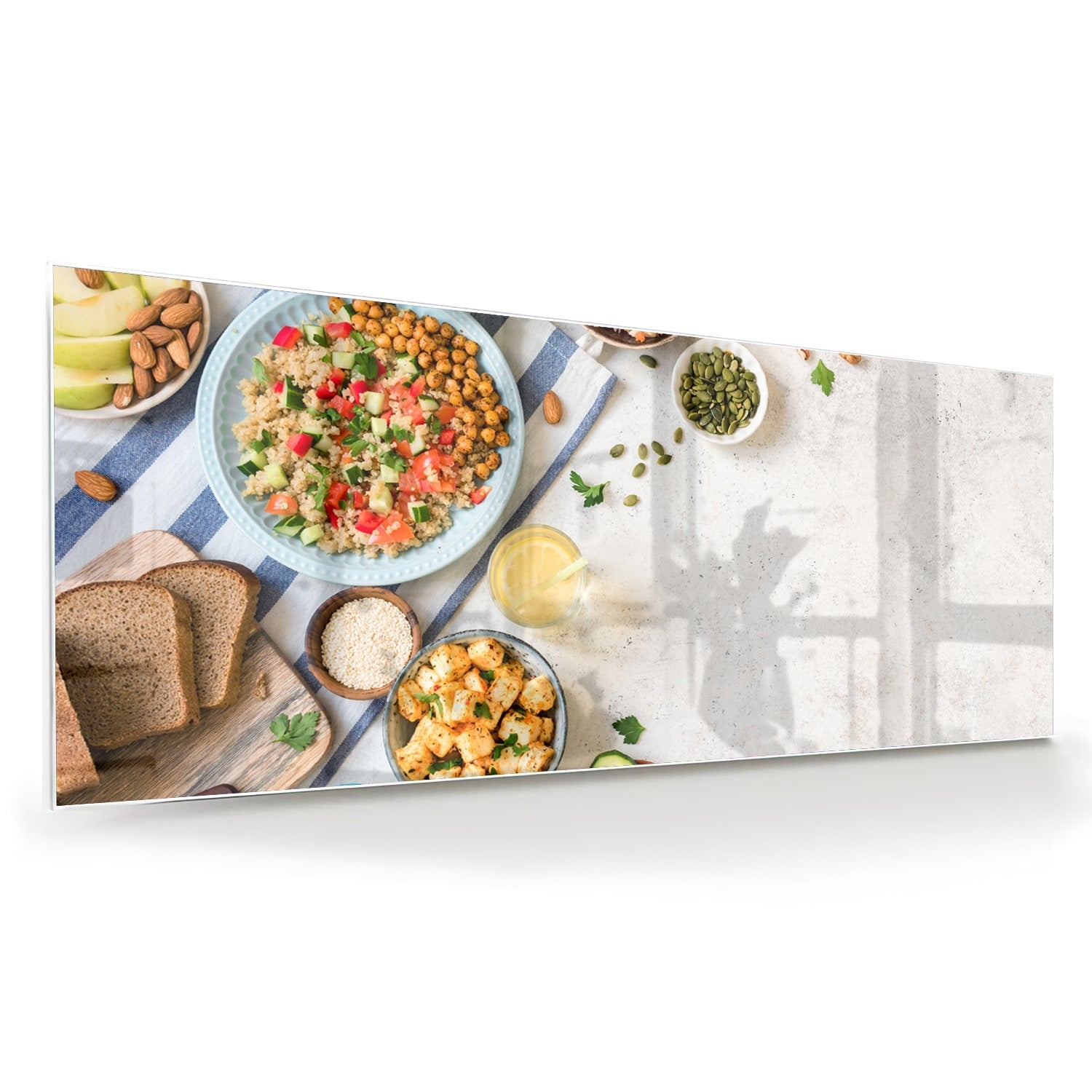 Farbenfrohes Glasbild mit frischen Speisen – Glasbild aus Sicherheitsglas, Größe 60x60