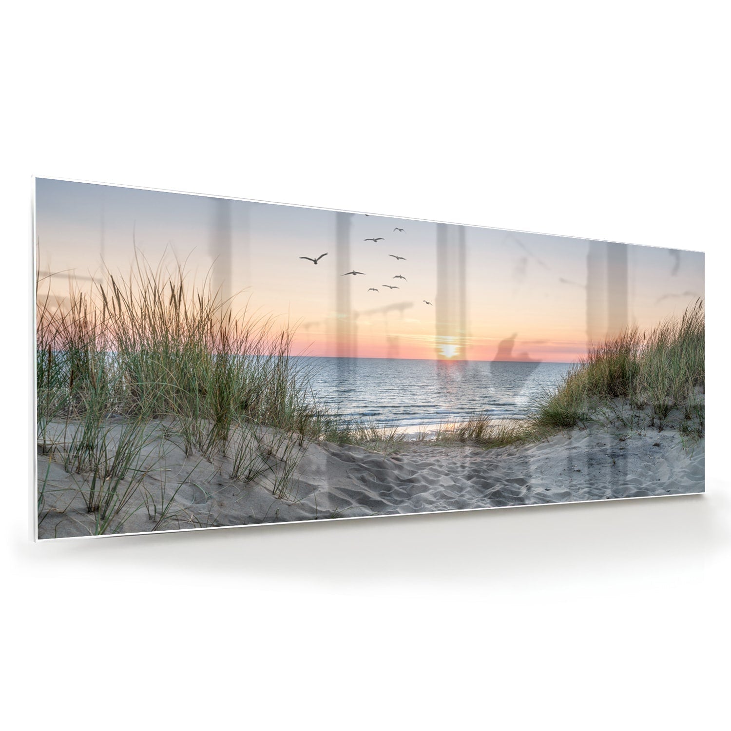Glasbild mit ruhigem Sonnenuntergang am See – Glasbild aus Sicherheitsglas, Größe 60x60