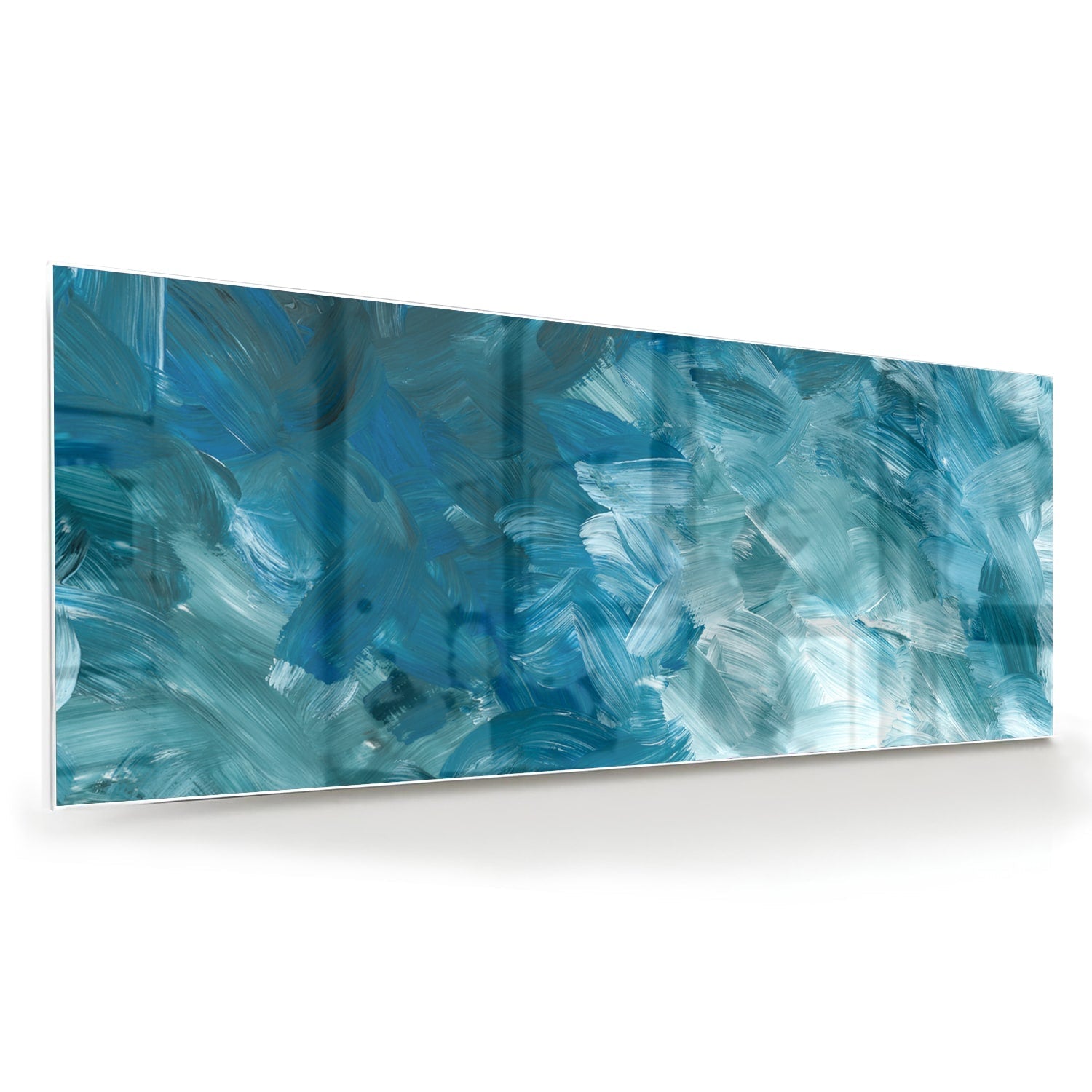 Abstraktes Glasbild in harmonischen Blautönen – Glasbild aus Sicherheitsglas, Größe 60x60