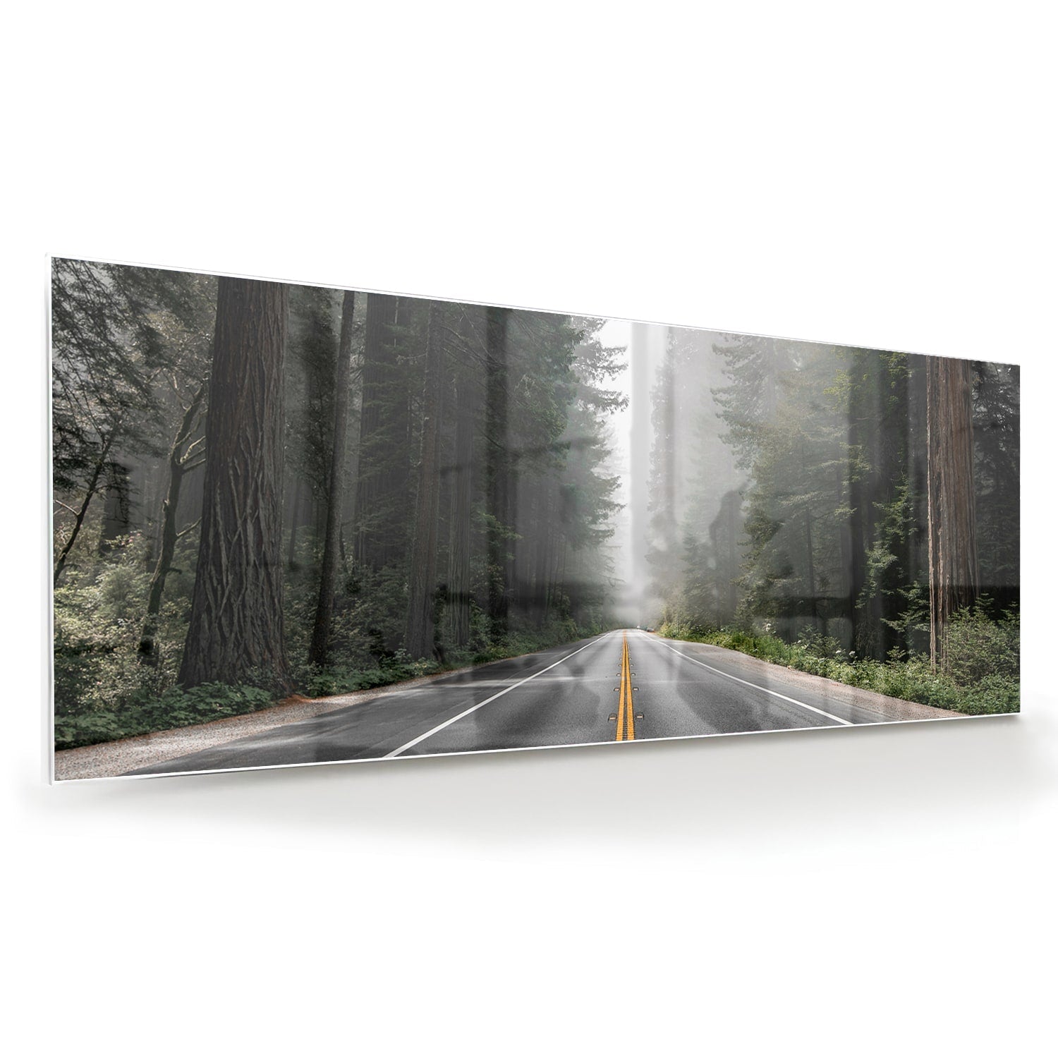 Glasbild – Erkundung eines nebligen Weges – Glasbild aus Sicherheitsglas, Größe 60x60