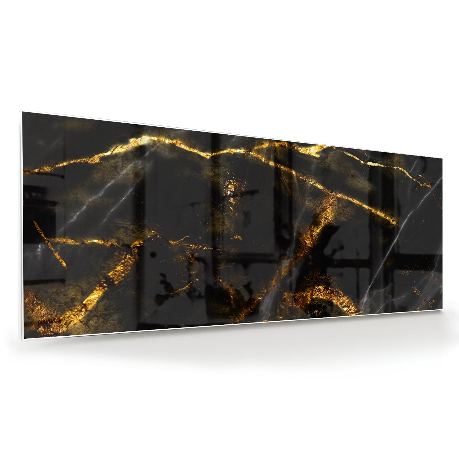 Glasbild mit schwarzem und goldenem Marmordesign – Glasbild aus Sicherheitsglas, Größe 60x60