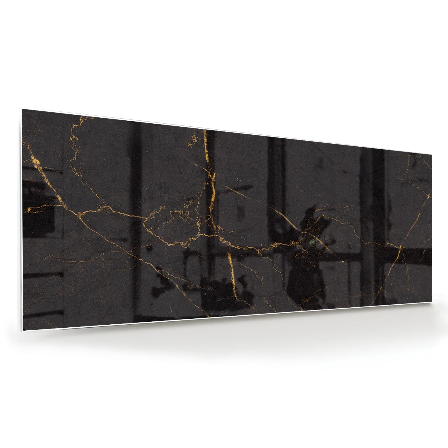 Schwarzes Glasbild mit goldenen Linien – Glasbild aus Sicherheitsglas, Größe 60x60