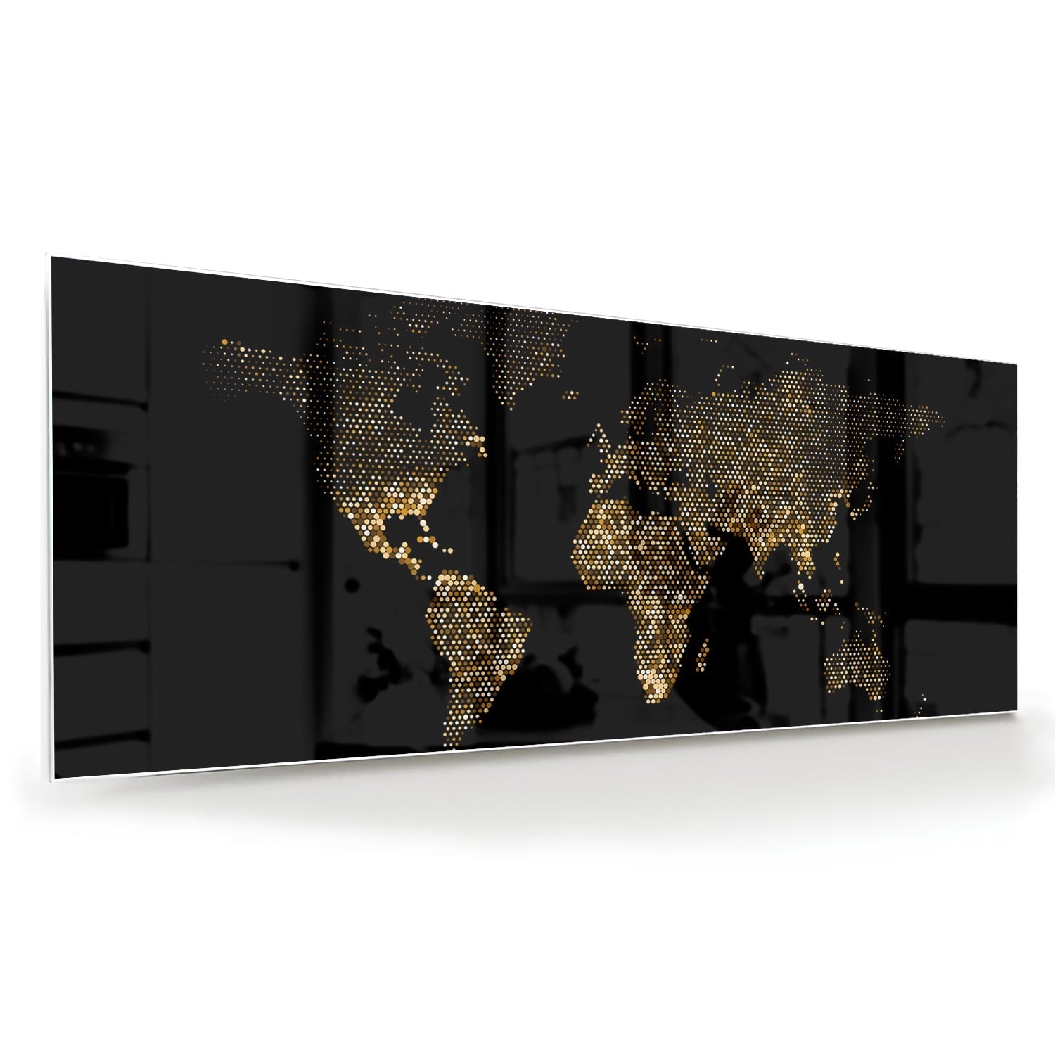 Glasbild elegantes wereldkaart in schwarz und goud