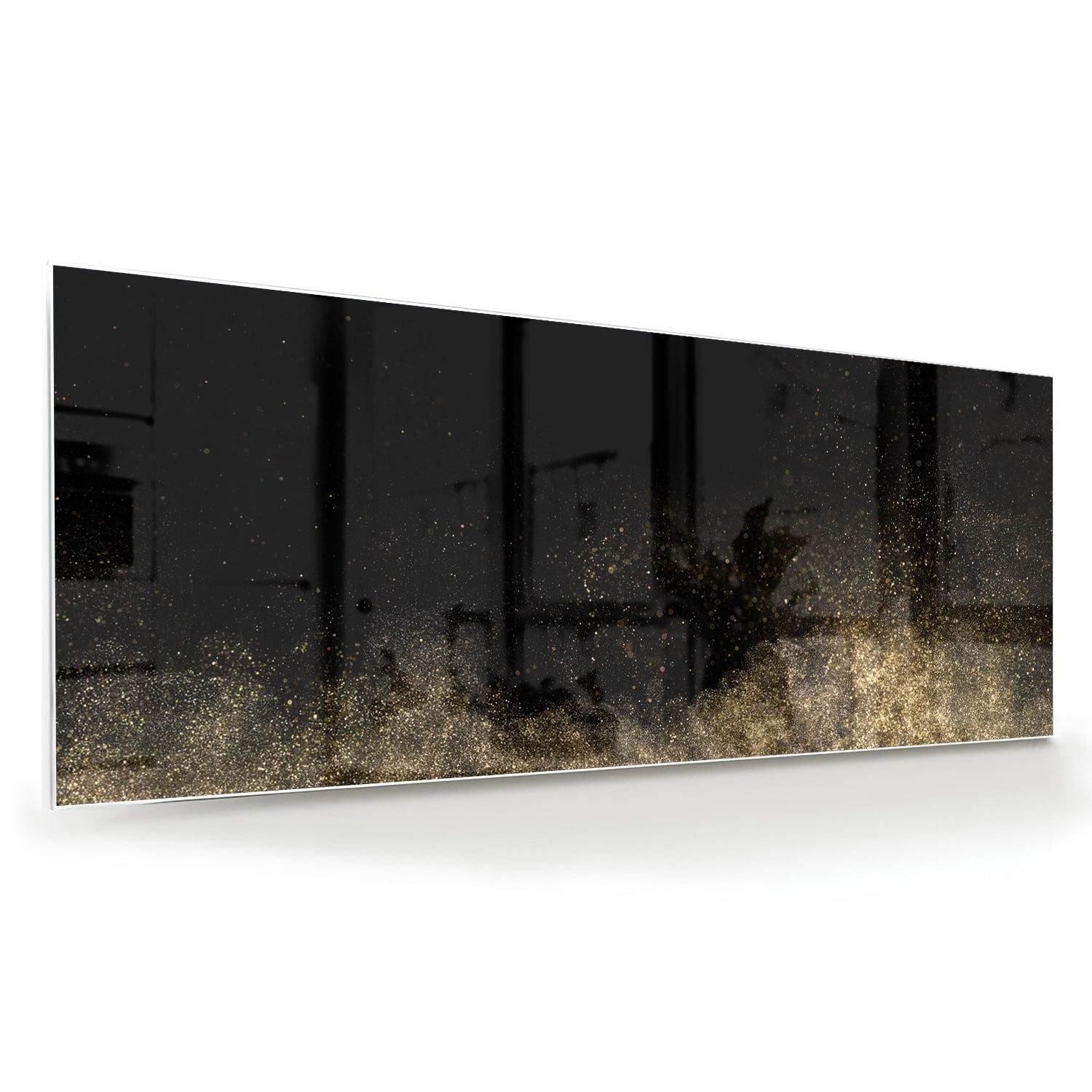 Stilvolles Glasbild mit schwarzen und goldenen Akzenten – Glasbild aus Sicherheitsglas, Größe 60x60