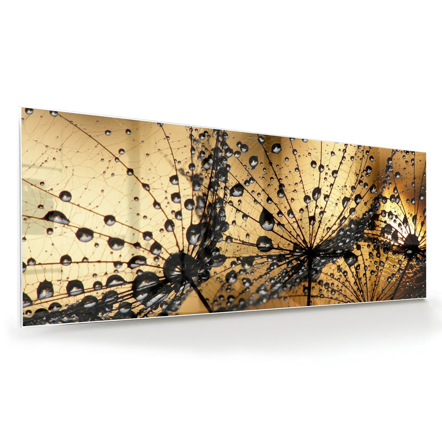Glasbild mit goldenen Wassertropfen – Glasbild aus Sicherheitsglas, Größe 60x60