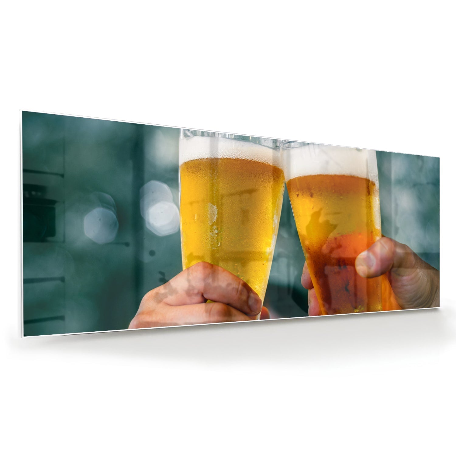 Glasbild mit zwei Biergläsern – Prost – Glasbild aus Sicherheitsglas, Größe 60x60