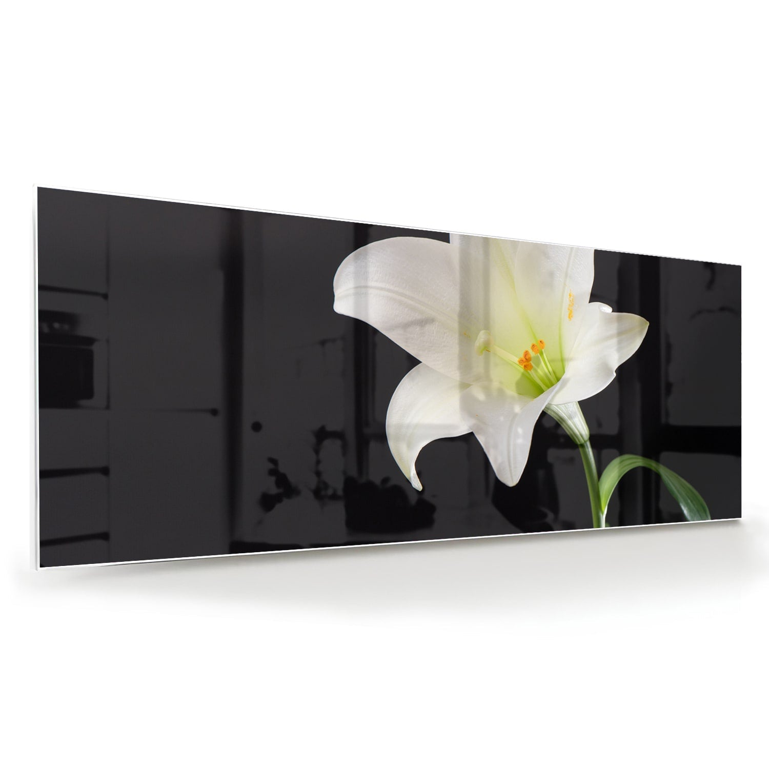 Stilvolles Glasbild mit einer weißen Lilie – Glasbild aus Sicherheitsglas, Größe 60x60