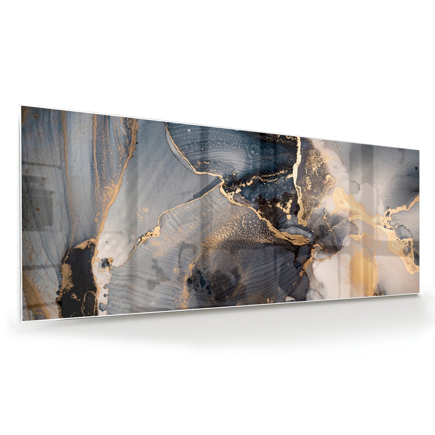 Elegantes Glasbild mit Blau und Gold – Glasbild aus Sicherheitsglas, Größe 60x60
