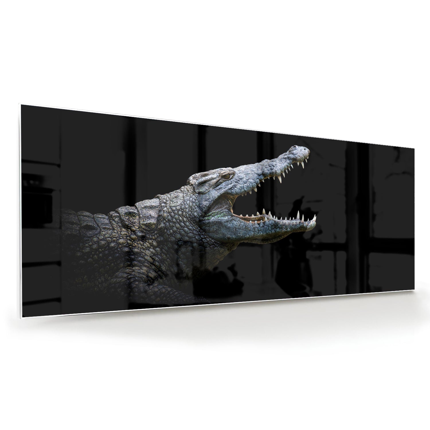 Beeindruckendes Glasbild mit einem Krokodil – Glasbild aus Sicherheitsglas, Größe 60x60
