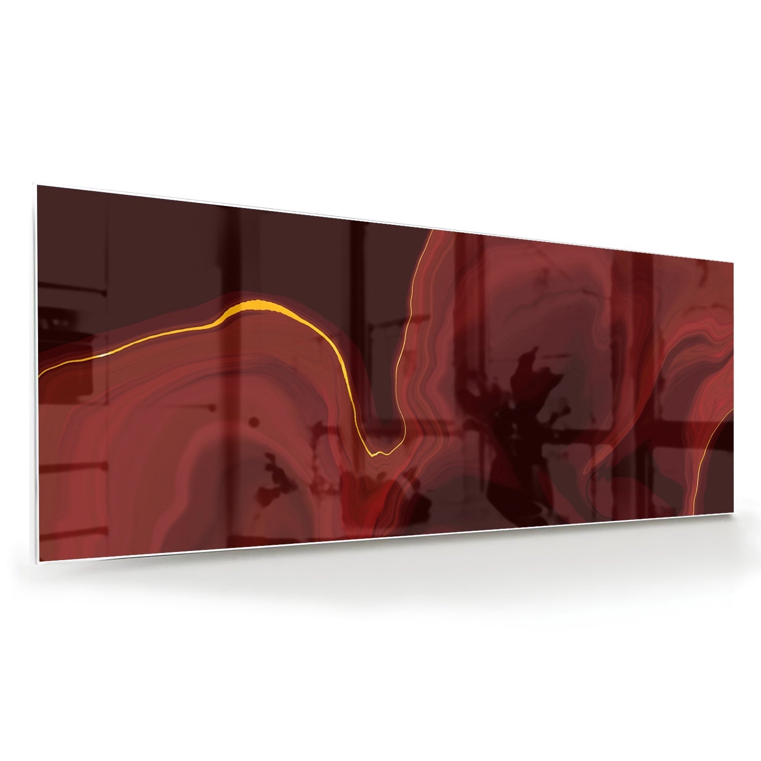 Abstraktes Glasbild mit warmen Rottönen – Glasbild aus Sicherheitsglas, Größe 60x60