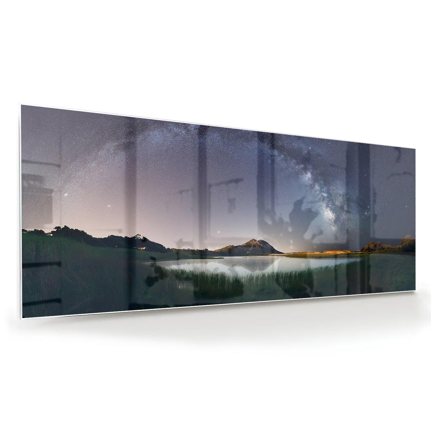 Glasbild: Sternenhimmel und Berge – Glasbild aus Sicherheitsglas, Größe 60x60