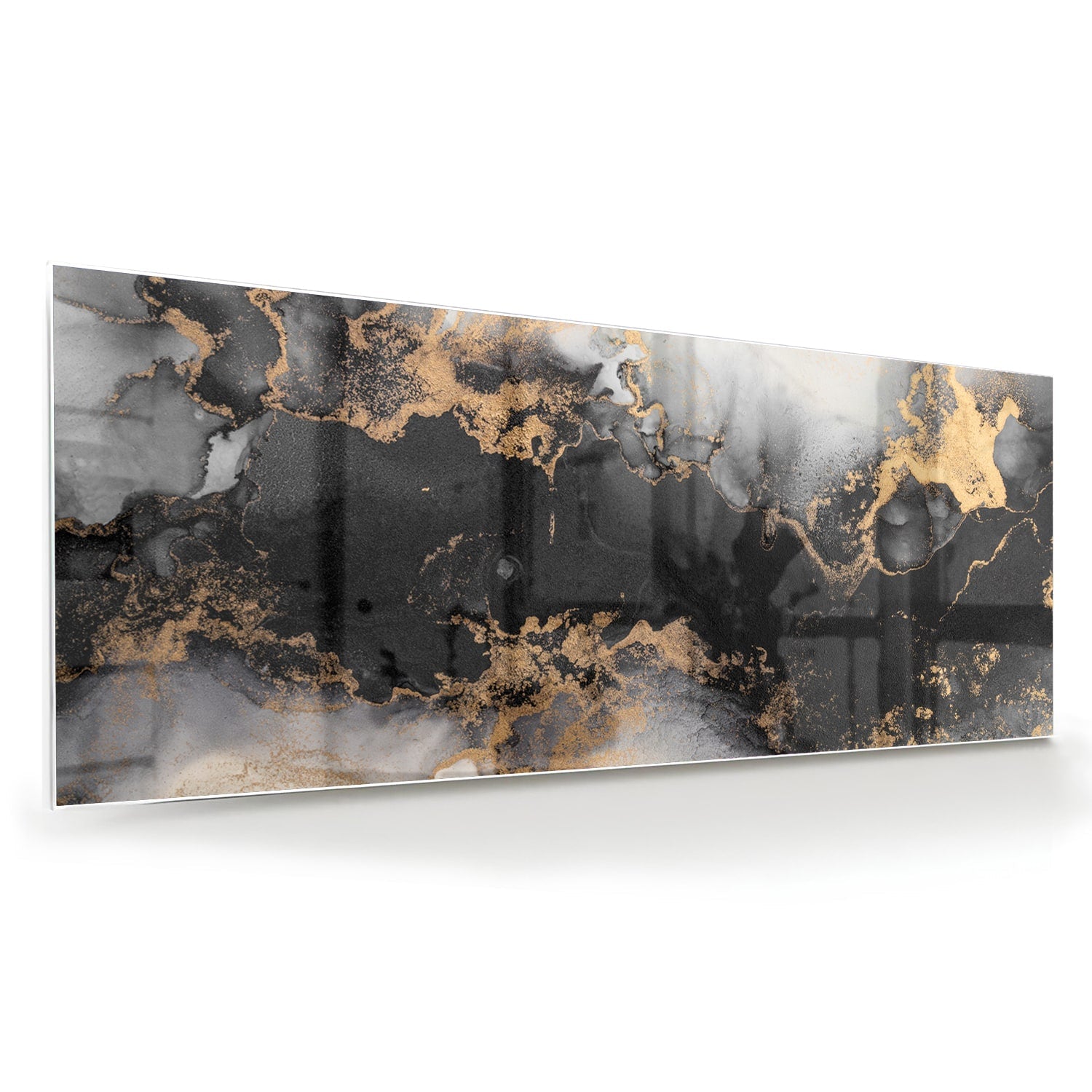 Elegantes Glasbild mit Gold und Schwarz – Glasbild aus Sicherheitsglas, Größe 60x60