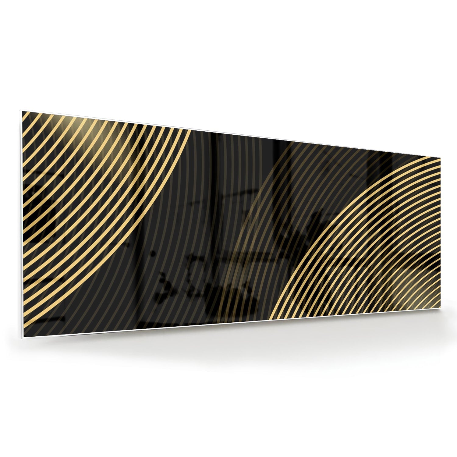 Geradliniges Glasbild mit goldenen Linien – Glasbild aus Sicherheitsglas, Größe 60x60