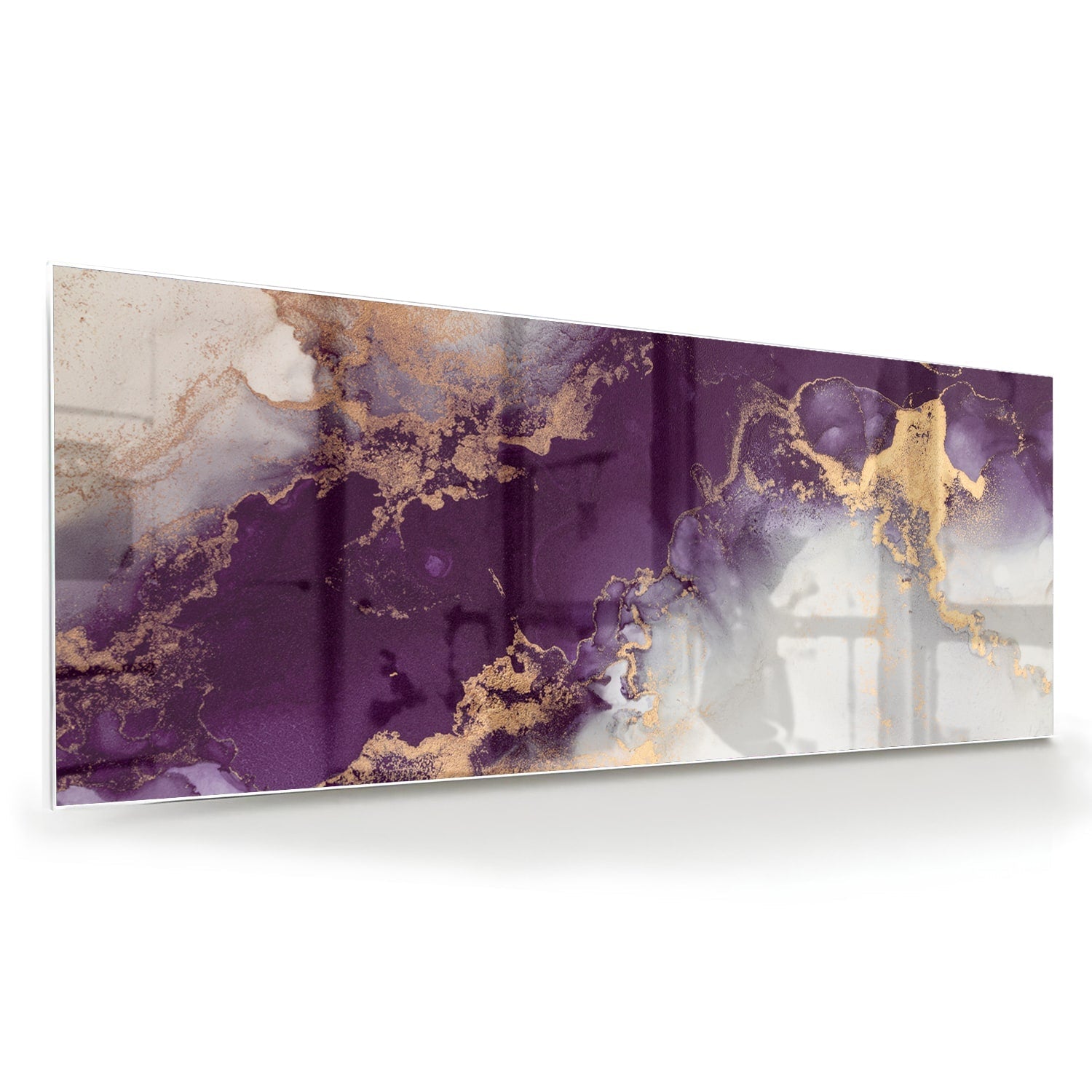Violettes Glasbild mit goldenen Akzenten – Glasbild aus Sicherheitsglas, Größe 60x60