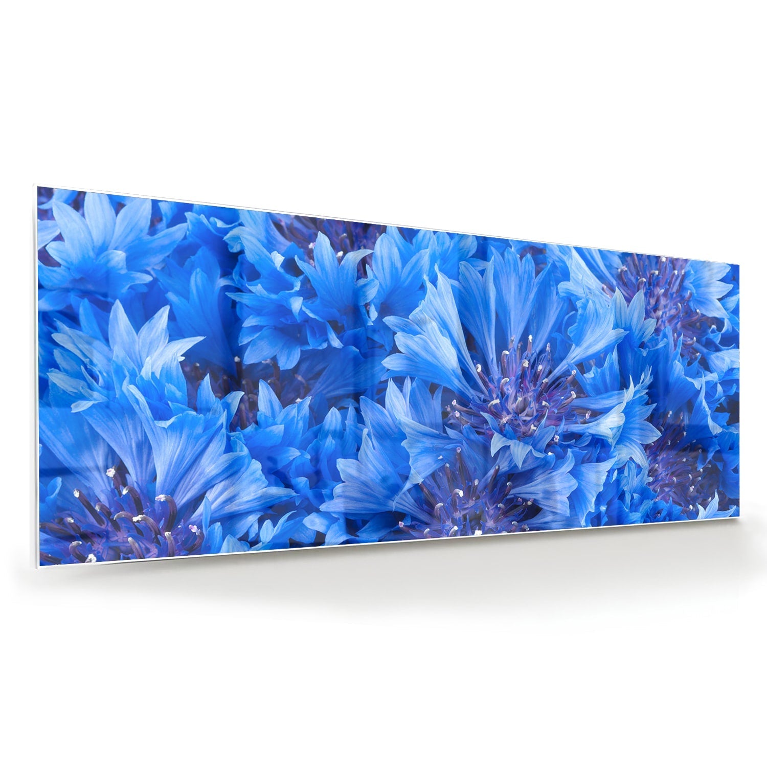 Blaues Glasbild mit Blumenmotiv – Glasbild aus Sicherheitsglas, Größe 60x60