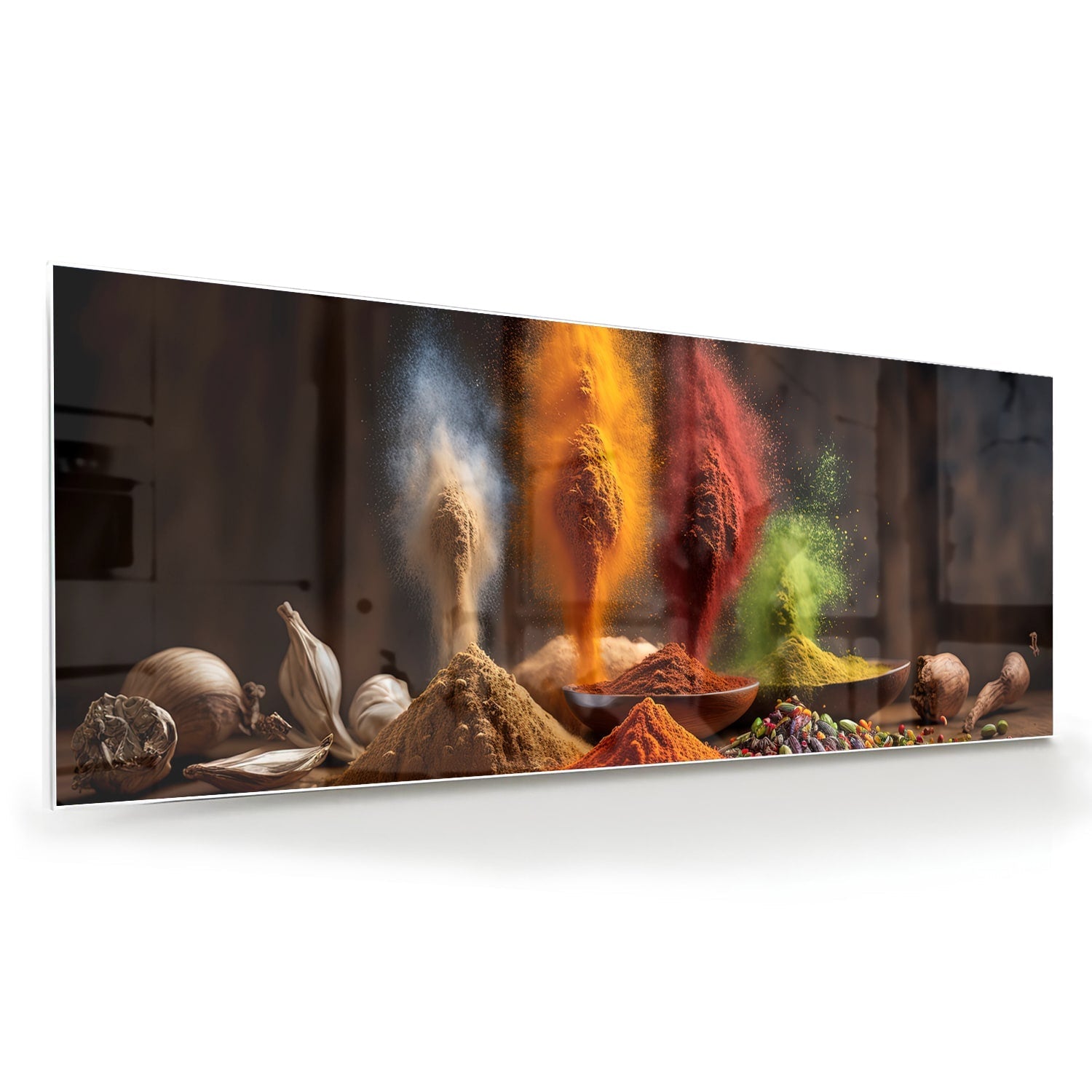 Farbenfrohe Gewürze: Glasbild für die Küche – Glasbild aus Sicherheitsglas, Größe 60x60