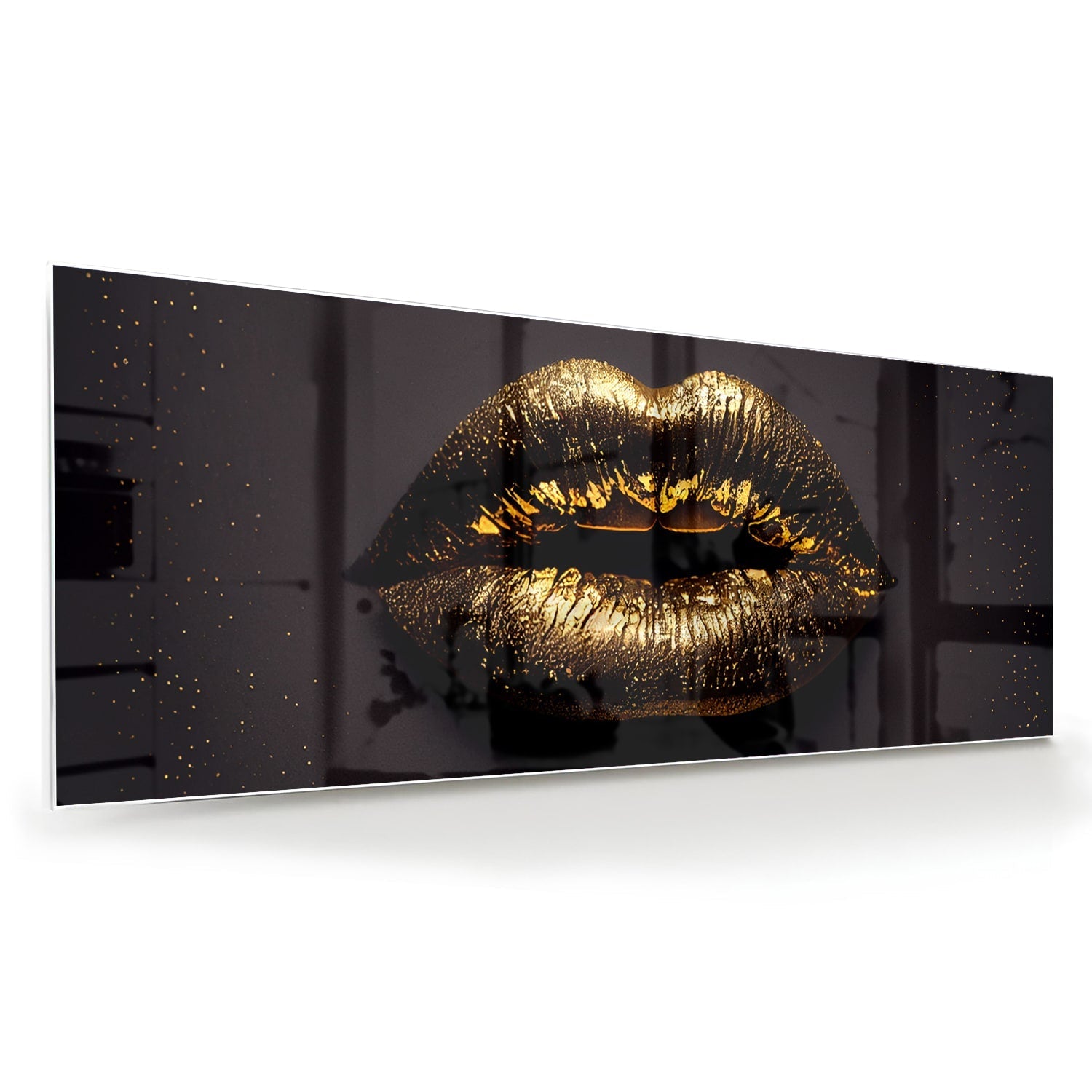 Glasbild mit goldenen Lippen für ein luxuriöses Interieur – Glasbild aus Sicherheitsglas, Größe 60x60