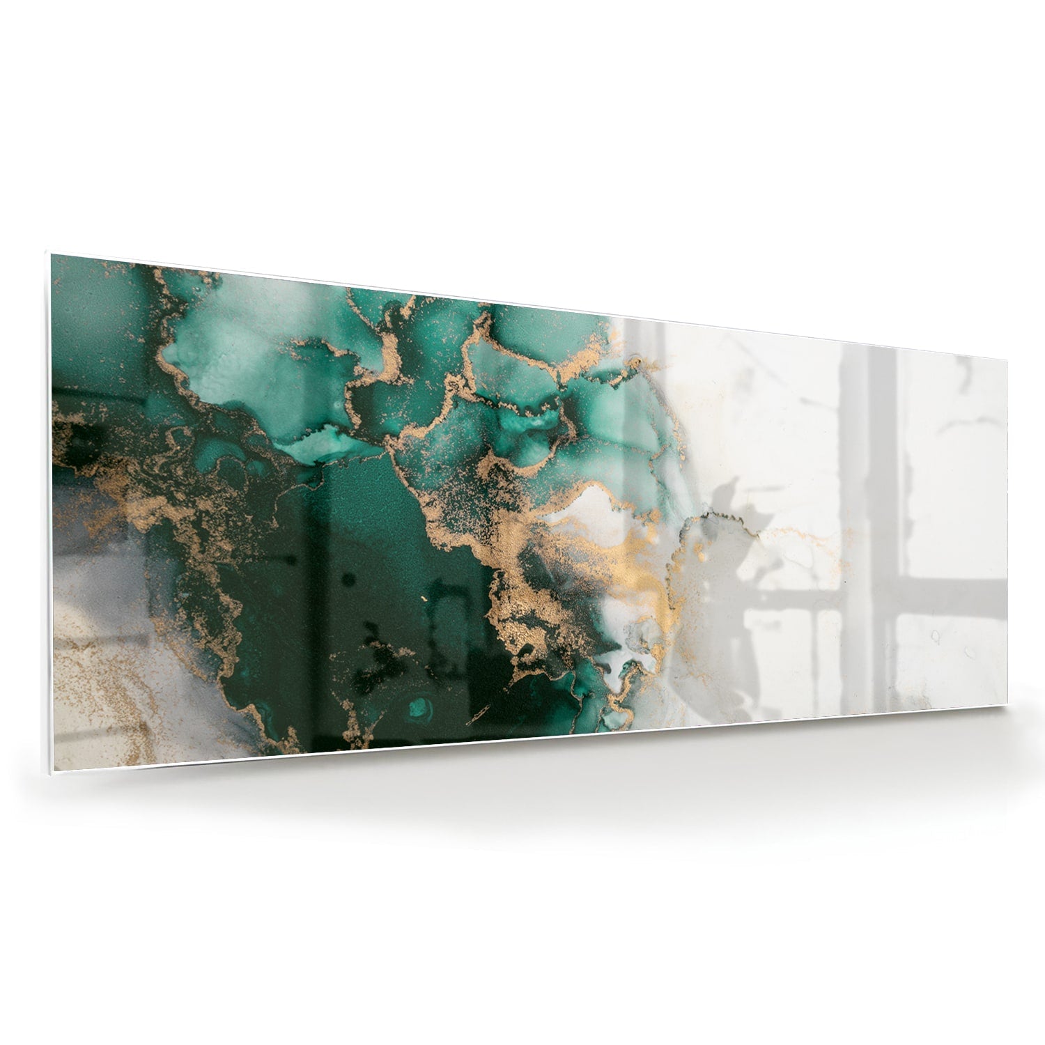 Elegantes Glasbild in grünen Farbtönen – Glasbild aus Sicherheitsglas, Größe 60x60